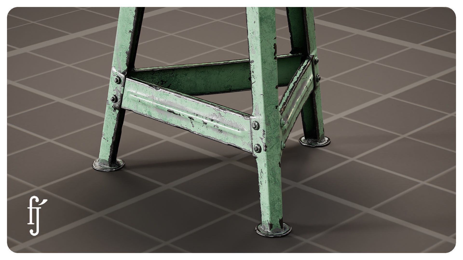 Old Industrial Workshop Bar Stool Chair 3D model_1