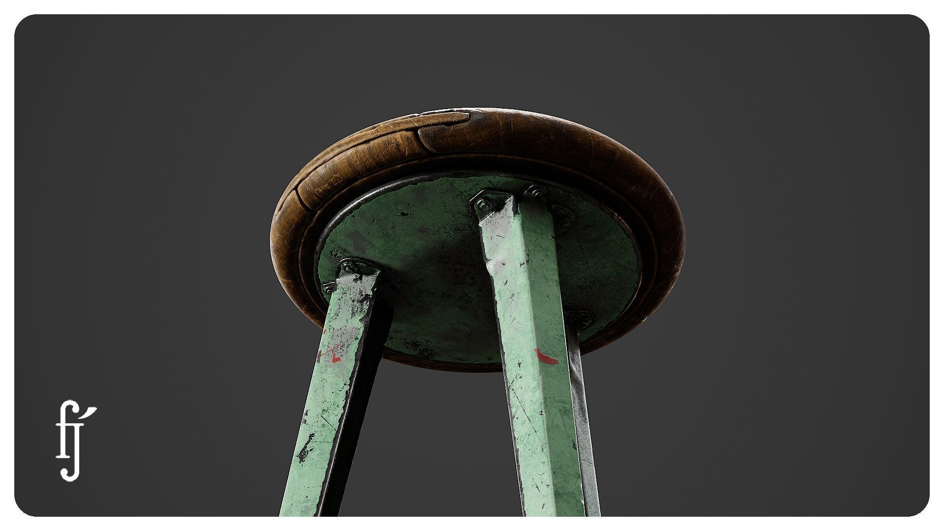 Old Industrial Workshop Bar Stool Chair 3D model_3