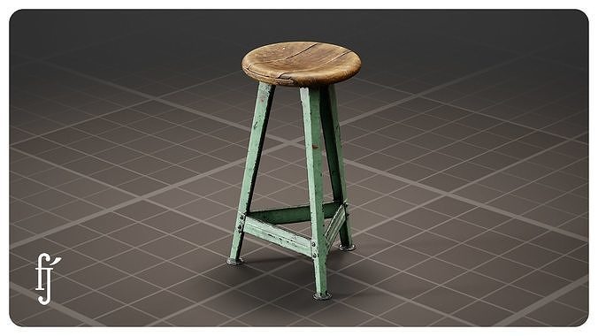Old Industrial Workshop Bar Stool Chair 3D model