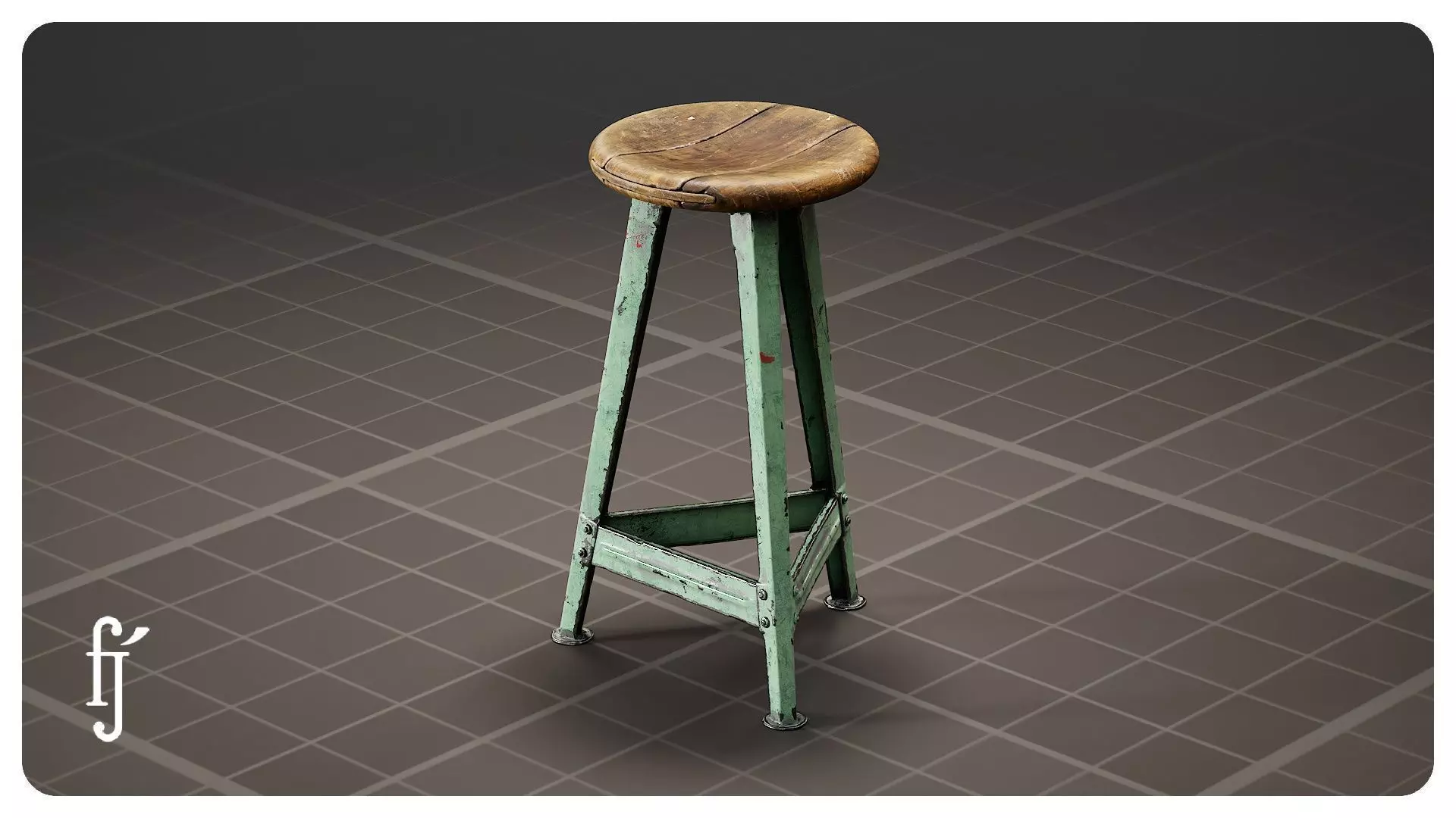 Old Industrial Workshop Bar Stool Chair 3D model_0