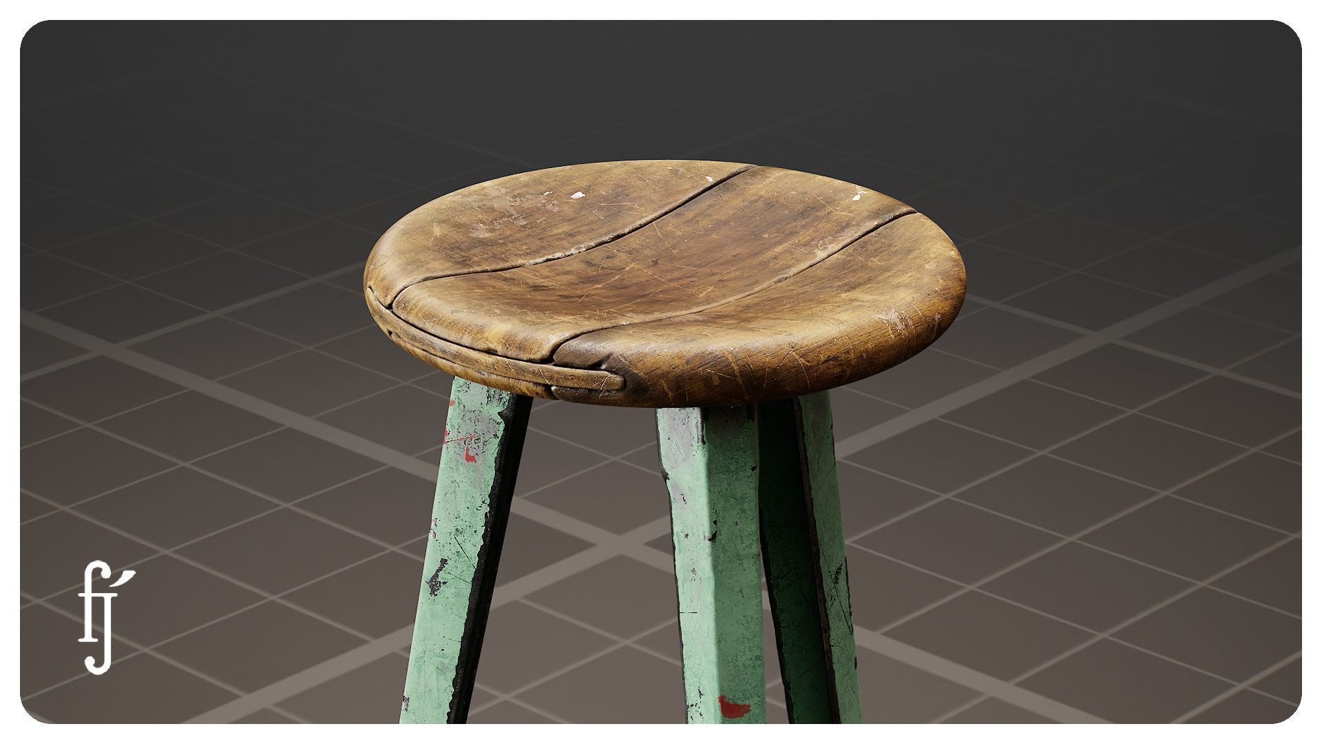 Old Industrial Workshop Bar Stool Chair 3D model_2