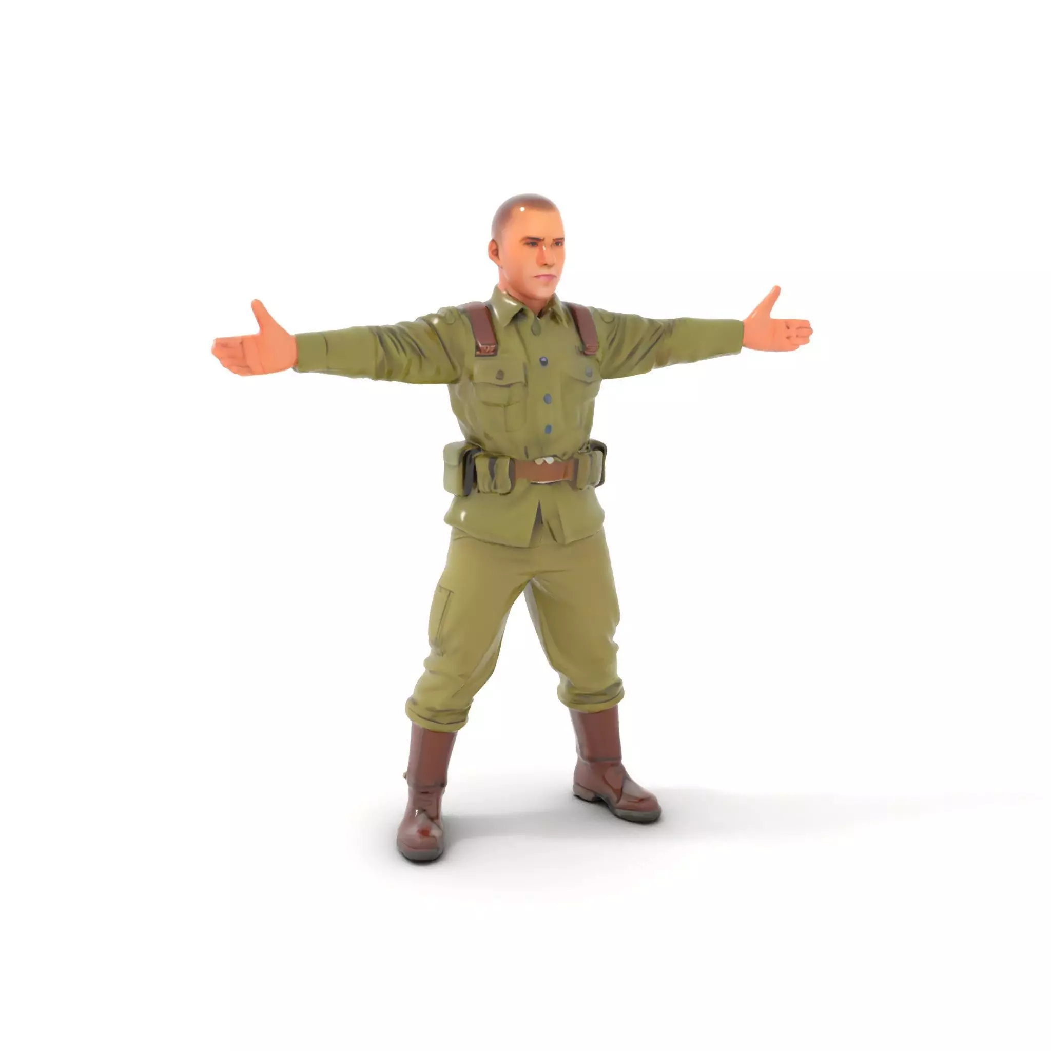 Soldier Character Model Rigged and Animated in TPose Low-poly 3D model