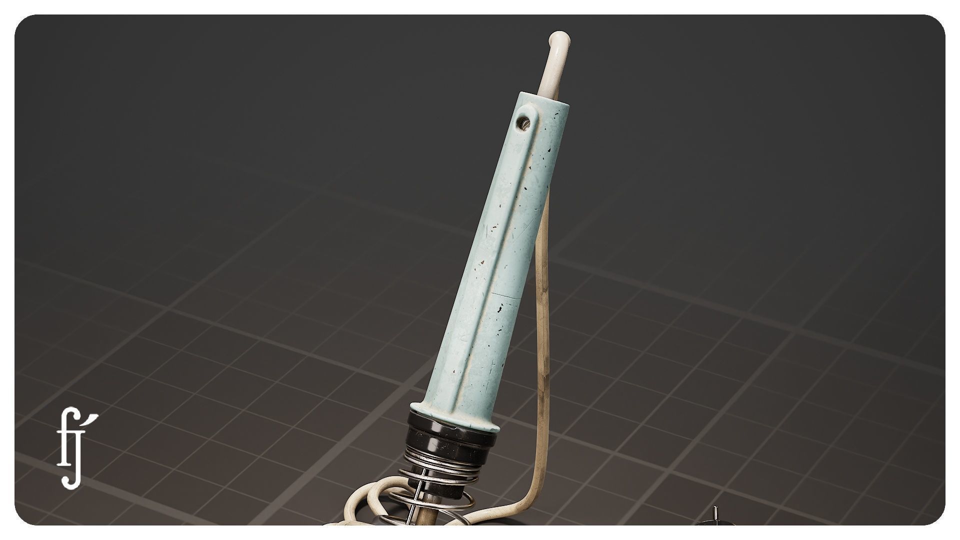 Retro Soldering Iron with Stand 3D model_8