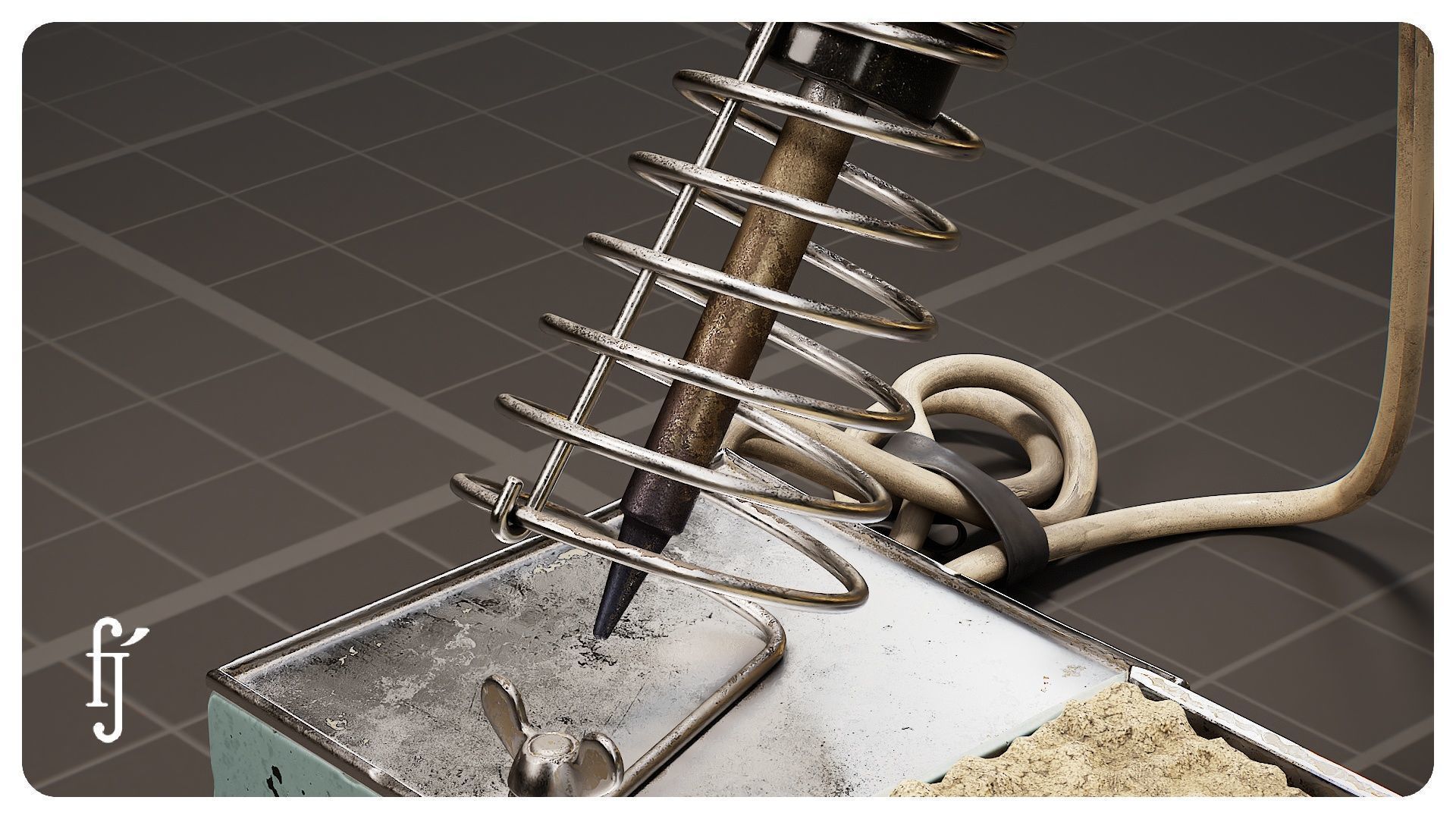 Retro Soldering Iron with Stand 3D model_7