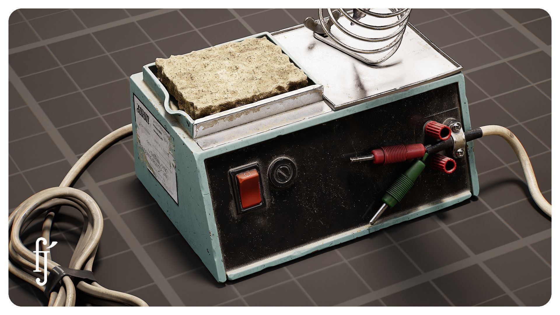 Retro Soldering Iron with Stand 3D model_5