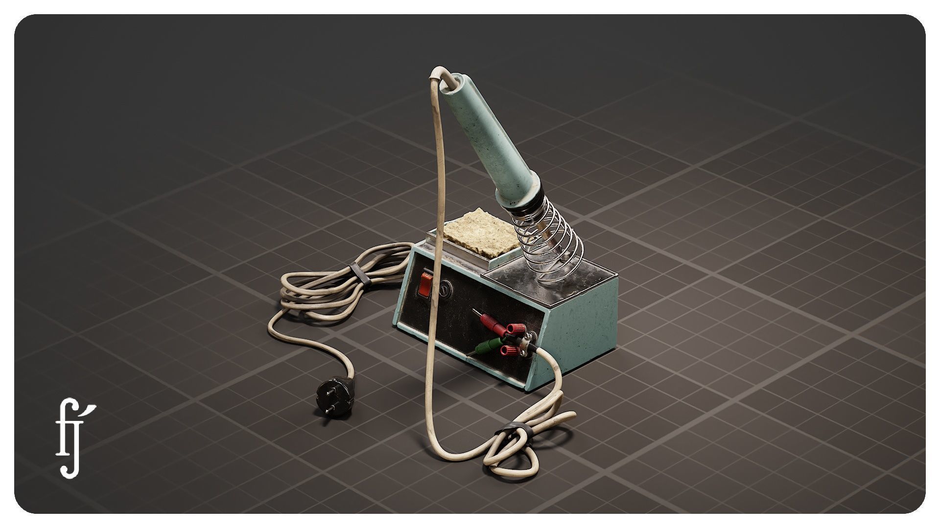 Retro Soldering Iron with Stand 3D model_1
