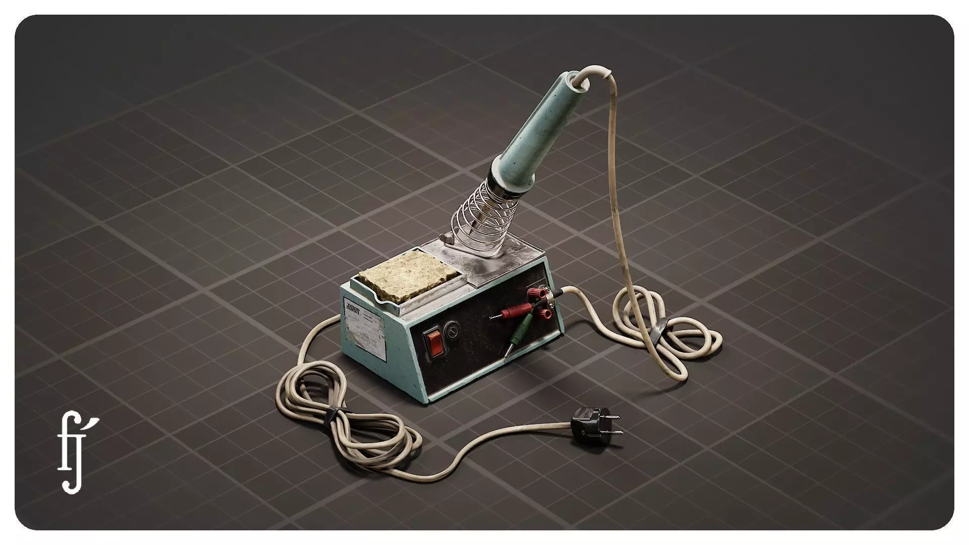 Retro Soldering Iron with Stand 3D model_0
