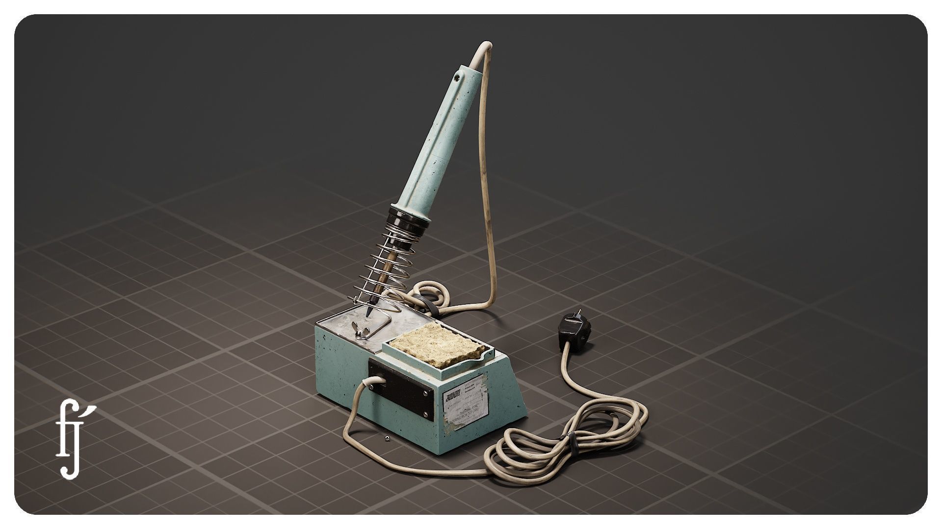 Retro Soldering Iron with Stand 3D model_3
