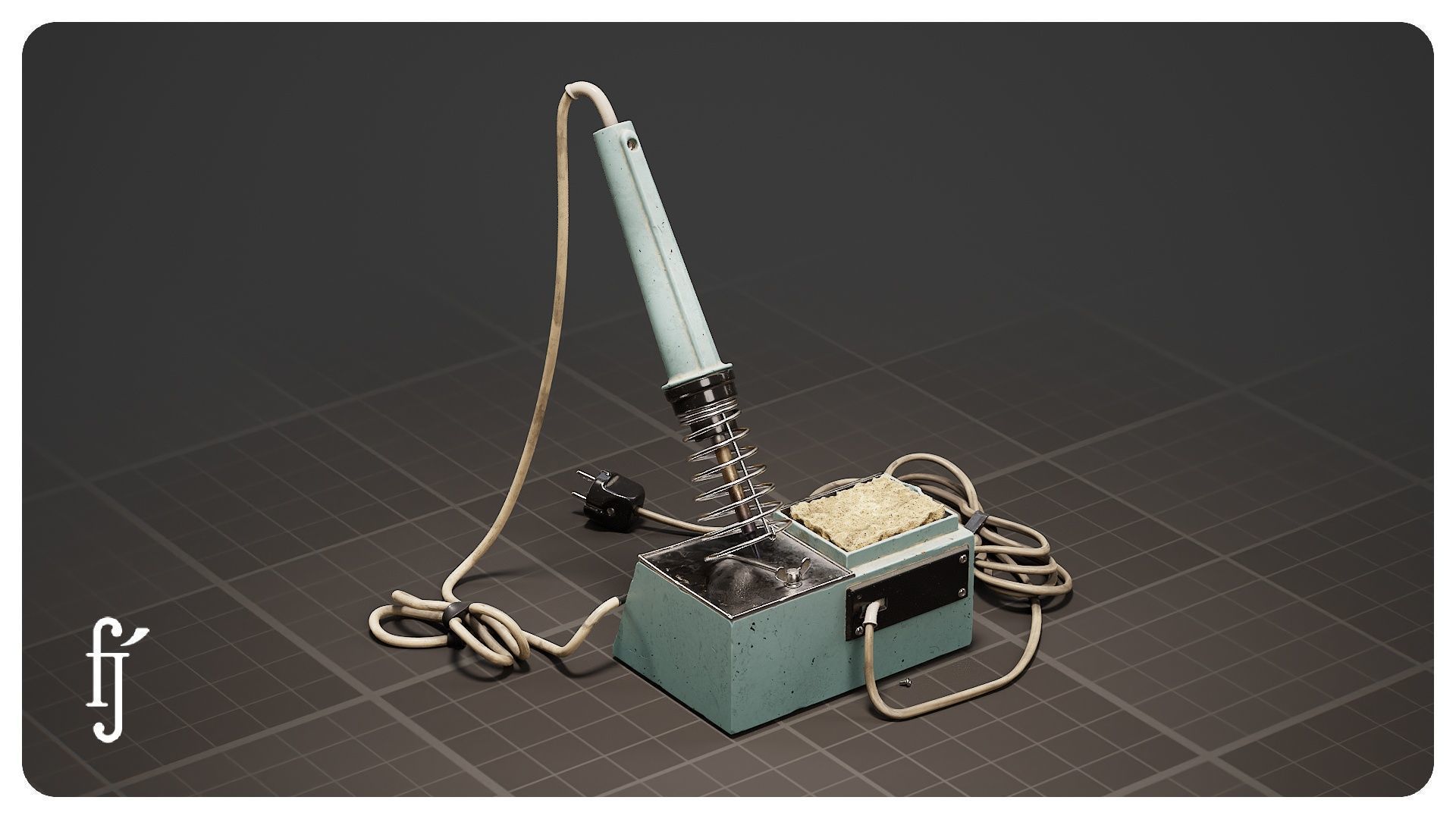 Retro Soldering Iron with Stand 3D model_2