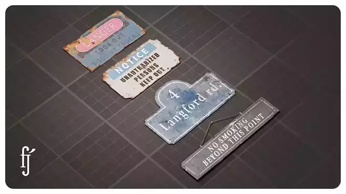 Old Rusty Metal Factory Warning Street Sign Set