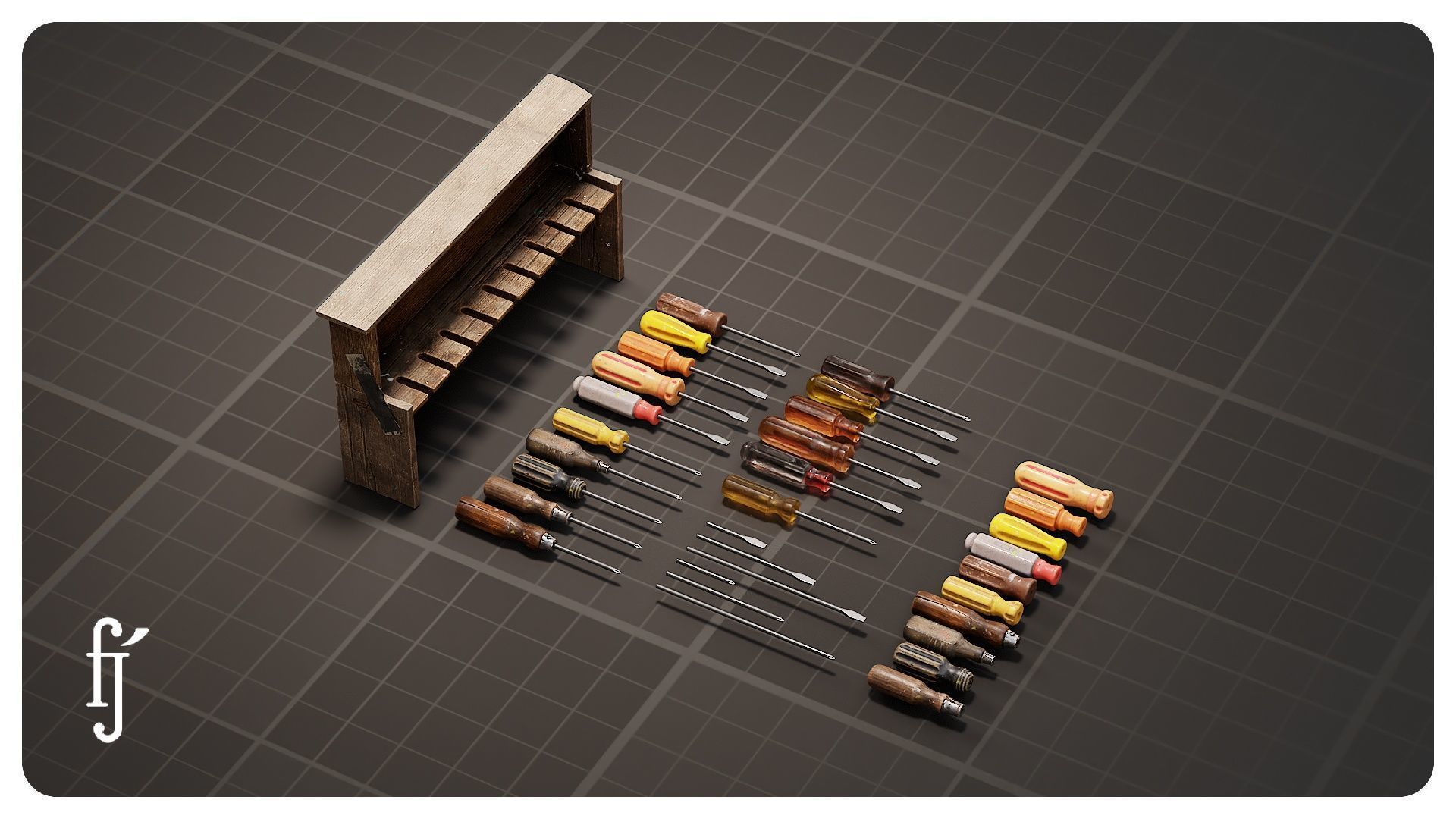 Modular Workshop Screwdriver Set with Storage Rack 3D model_2