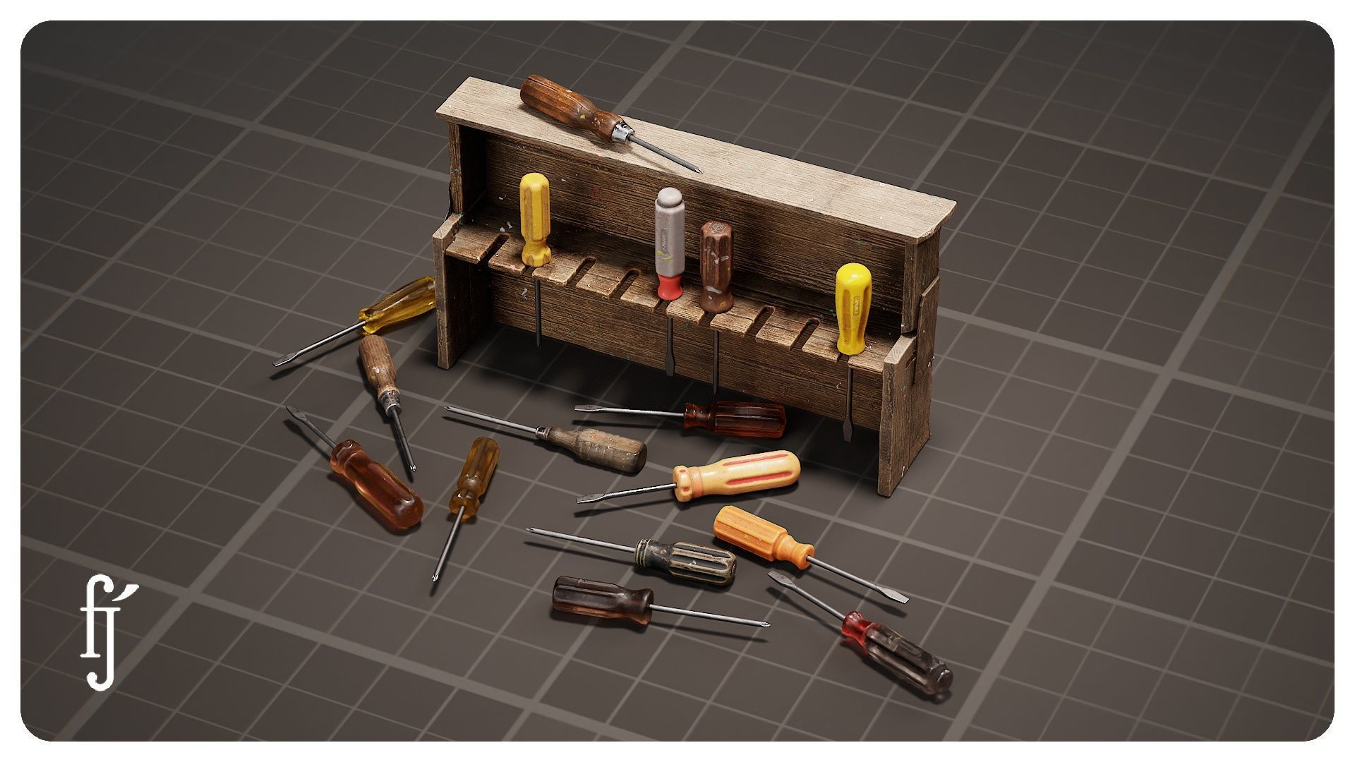 Modular Workshop Screwdriver Set with Storage Rack 3D model_1