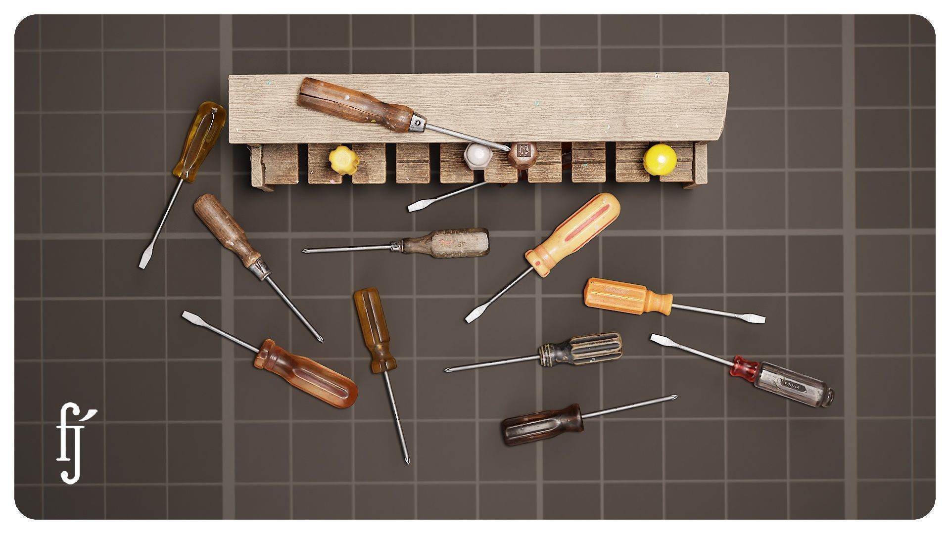 Modular Workshop Screwdriver Set with Storage Rack 3D model_9