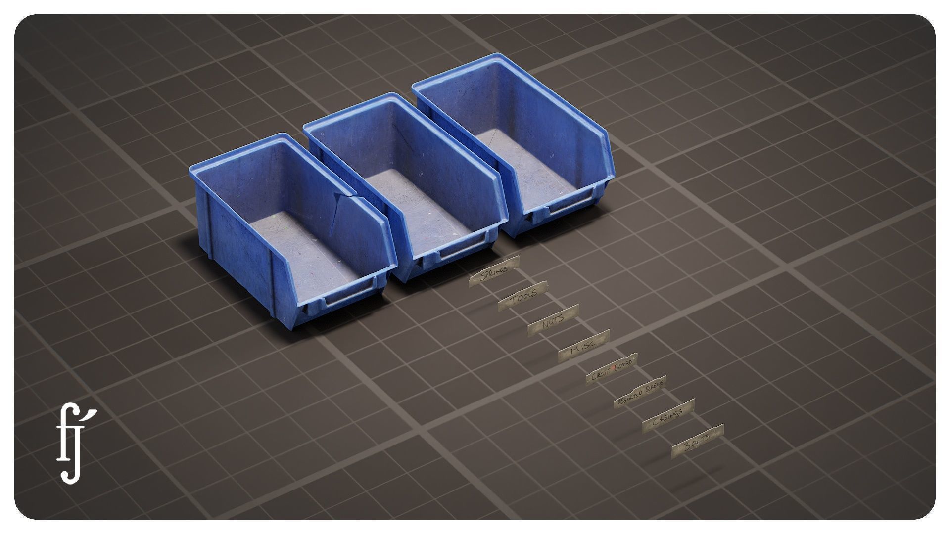 Stackable Blue Plastic Storage Bins - Parts Organizer Trays 3D model_5