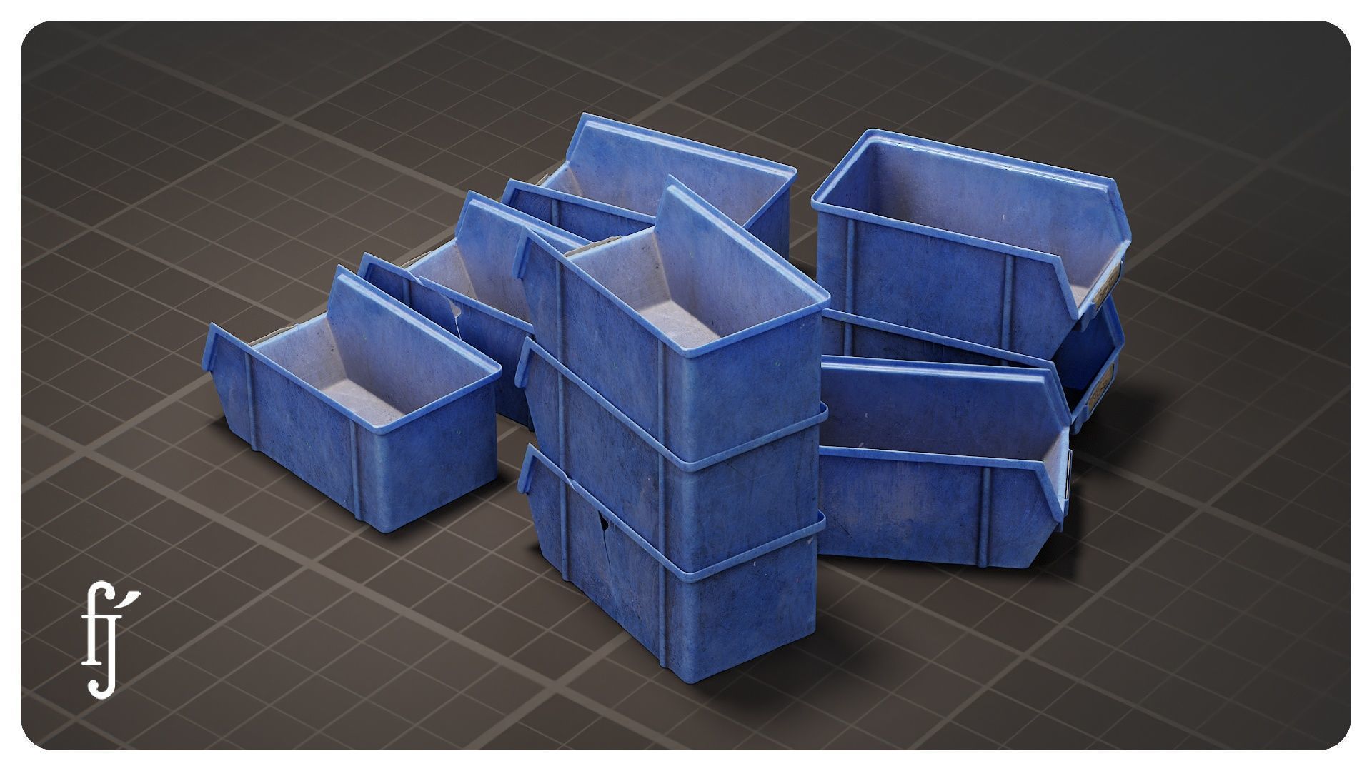 Stackable Blue Plastic Storage Bins - Parts Organizer Trays 3D model_2