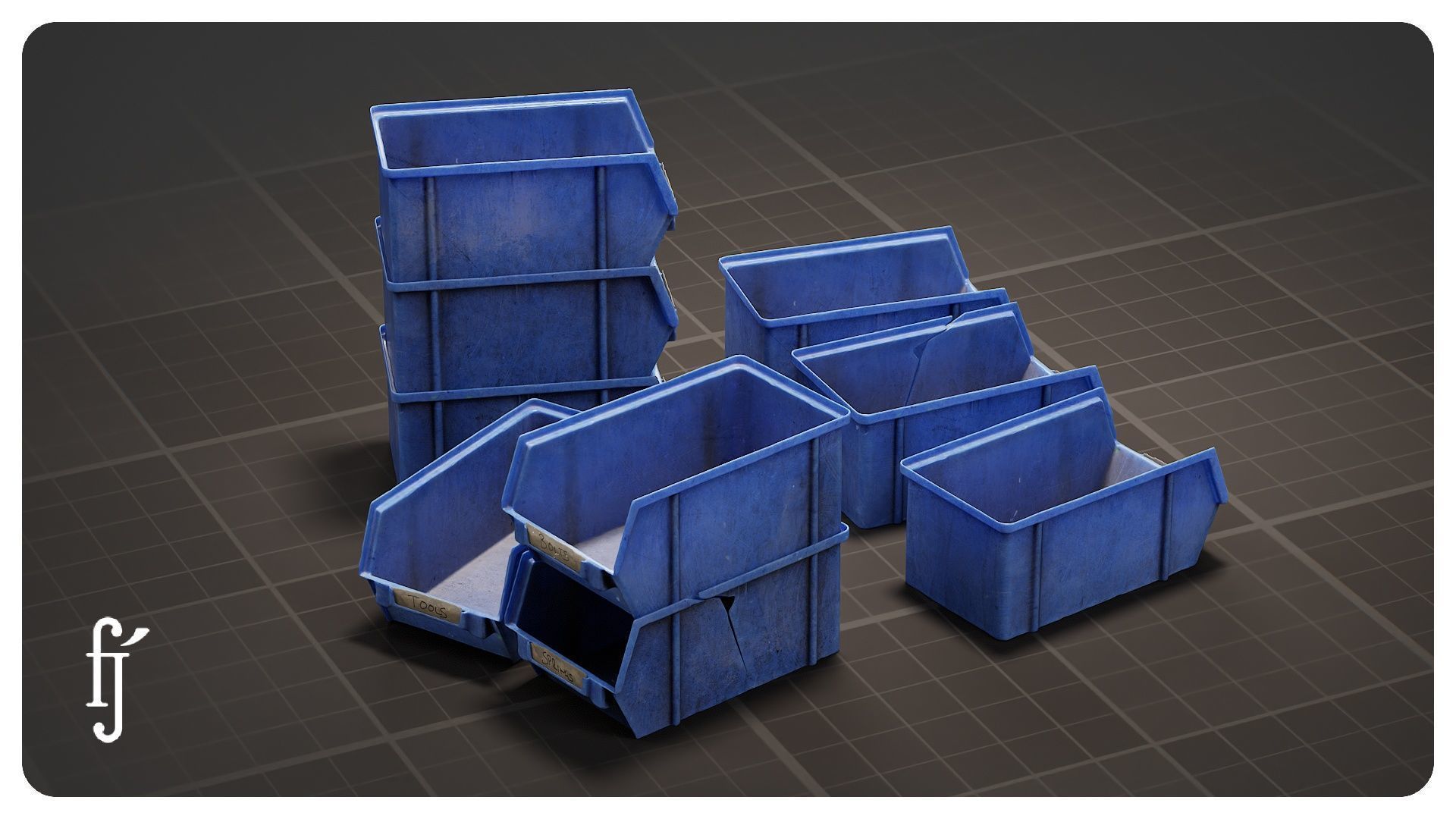 Stackable Blue Plastic Storage Bins - Parts Organizer Trays 3D model_3