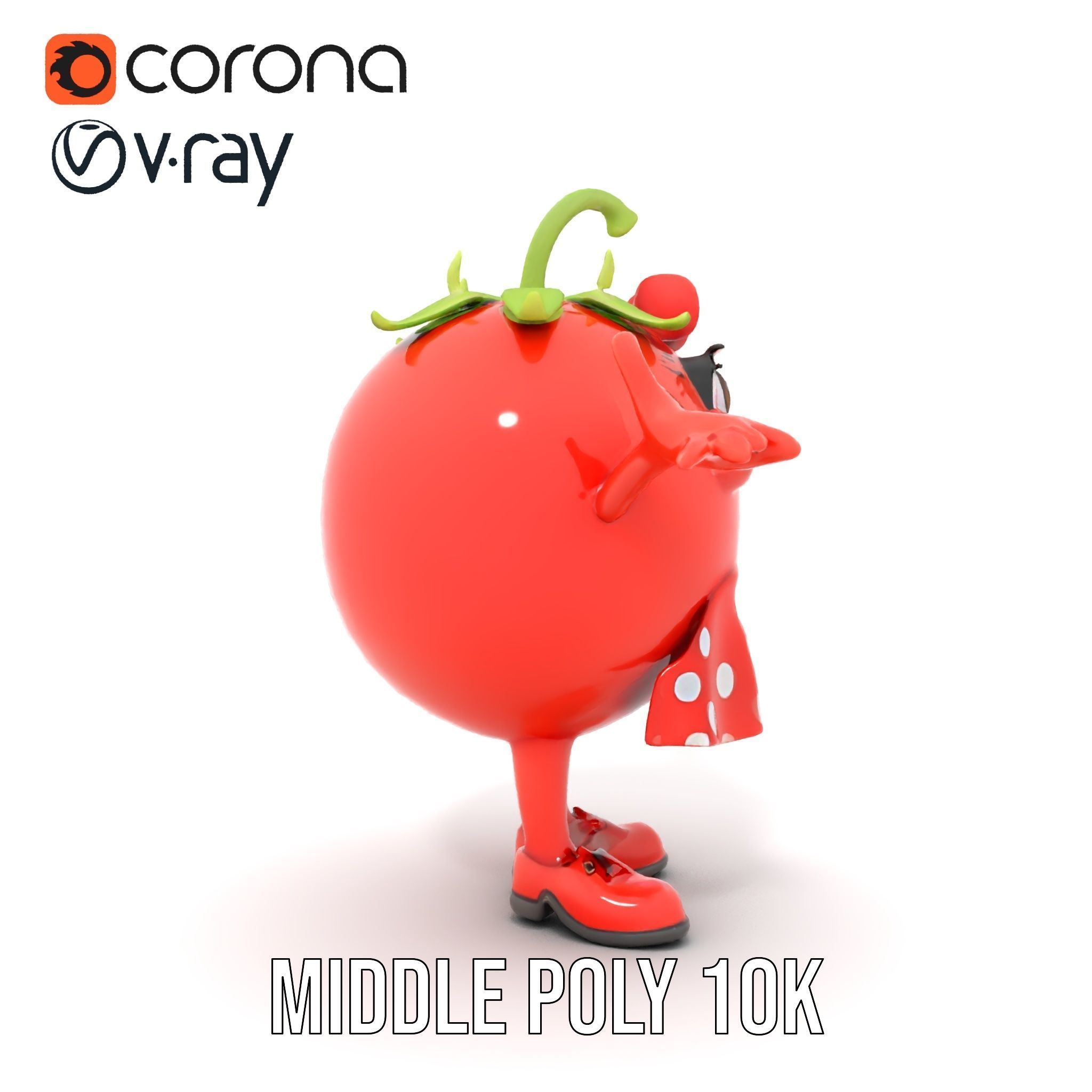 Cheerful Tomato Character Rigged and Animated Low-poly 3D model_23