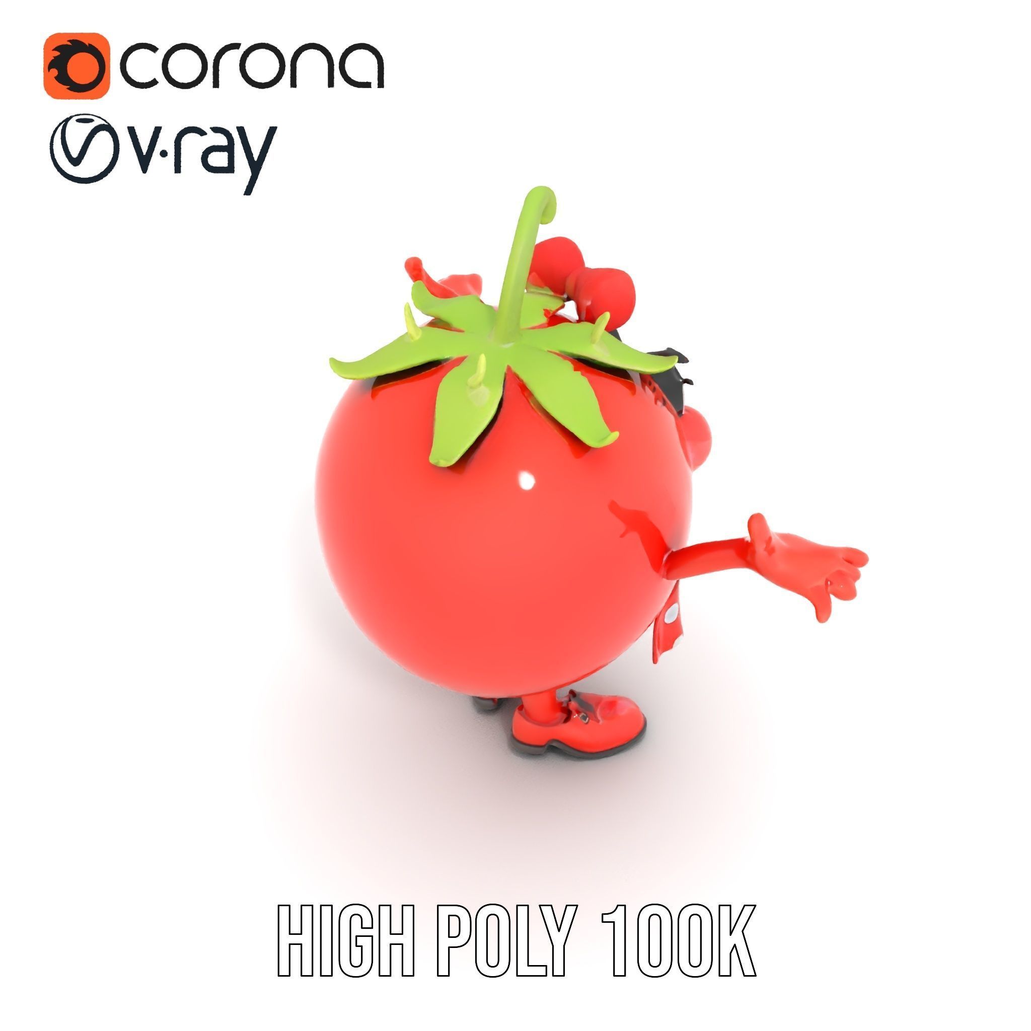 Cheerful Tomato Character Rigged and Animated Low-poly 3D model_11