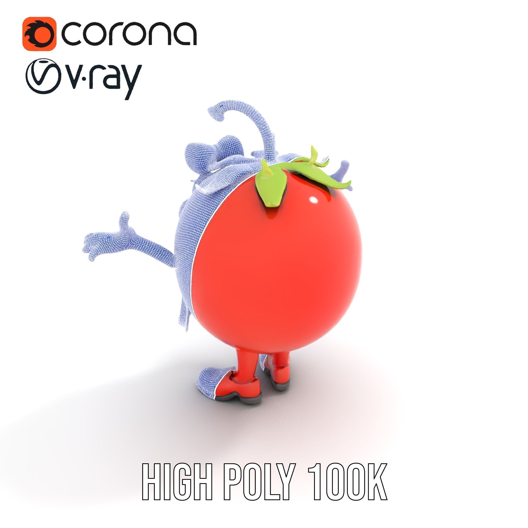 Cheerful Tomato Character Rigged and Animated Low-poly 3D model_25