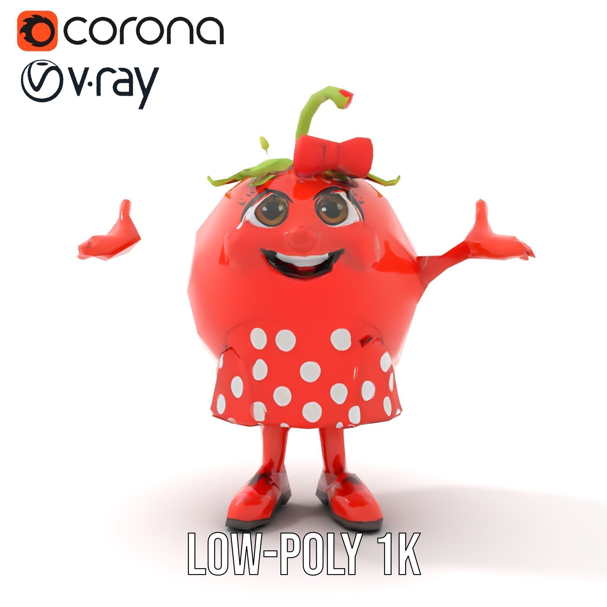 Cheerful Tomato Character Rigged and Animated Low-poly 3D model_24