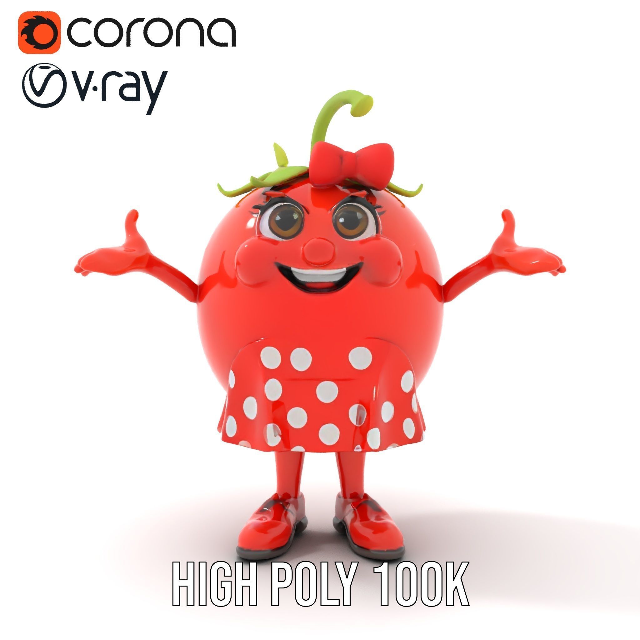 Cheerful Tomato Character Rigged and Animated Low-poly 3D model_14