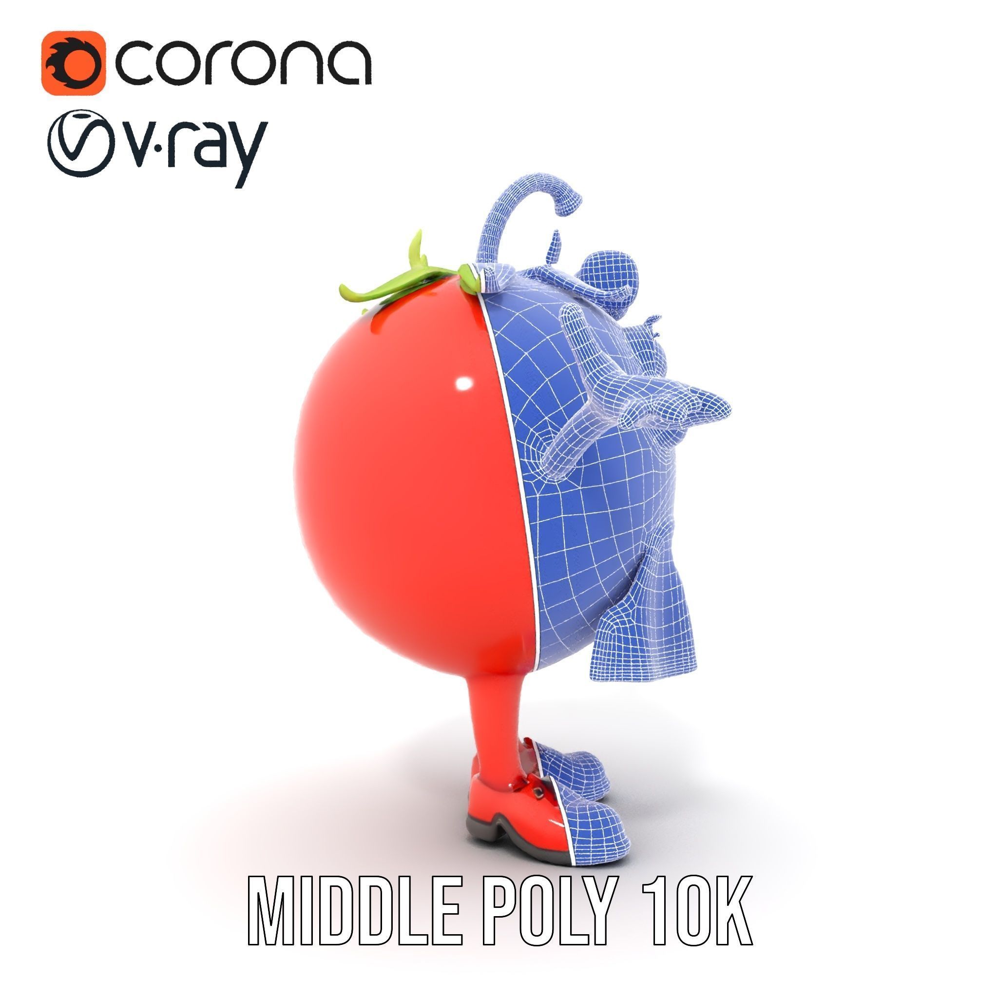 Cheerful Tomato Character Rigged and Animated Low-poly 3D model_26