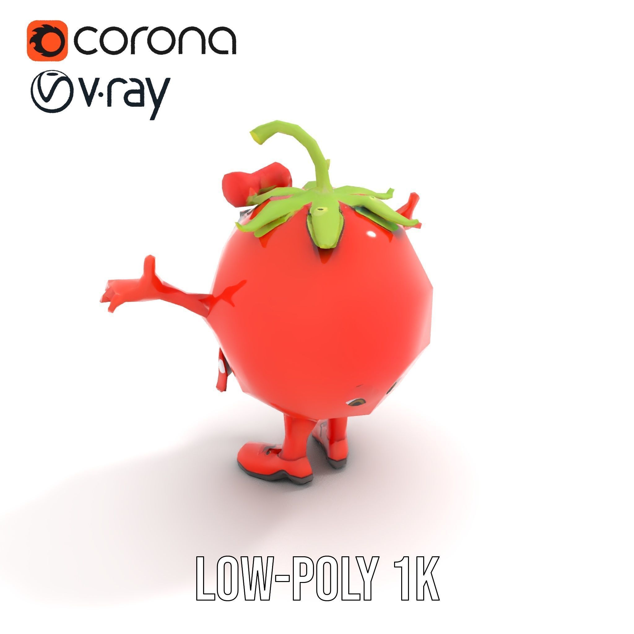 Cheerful Tomato Character Rigged and Animated Low-poly 3D model_27