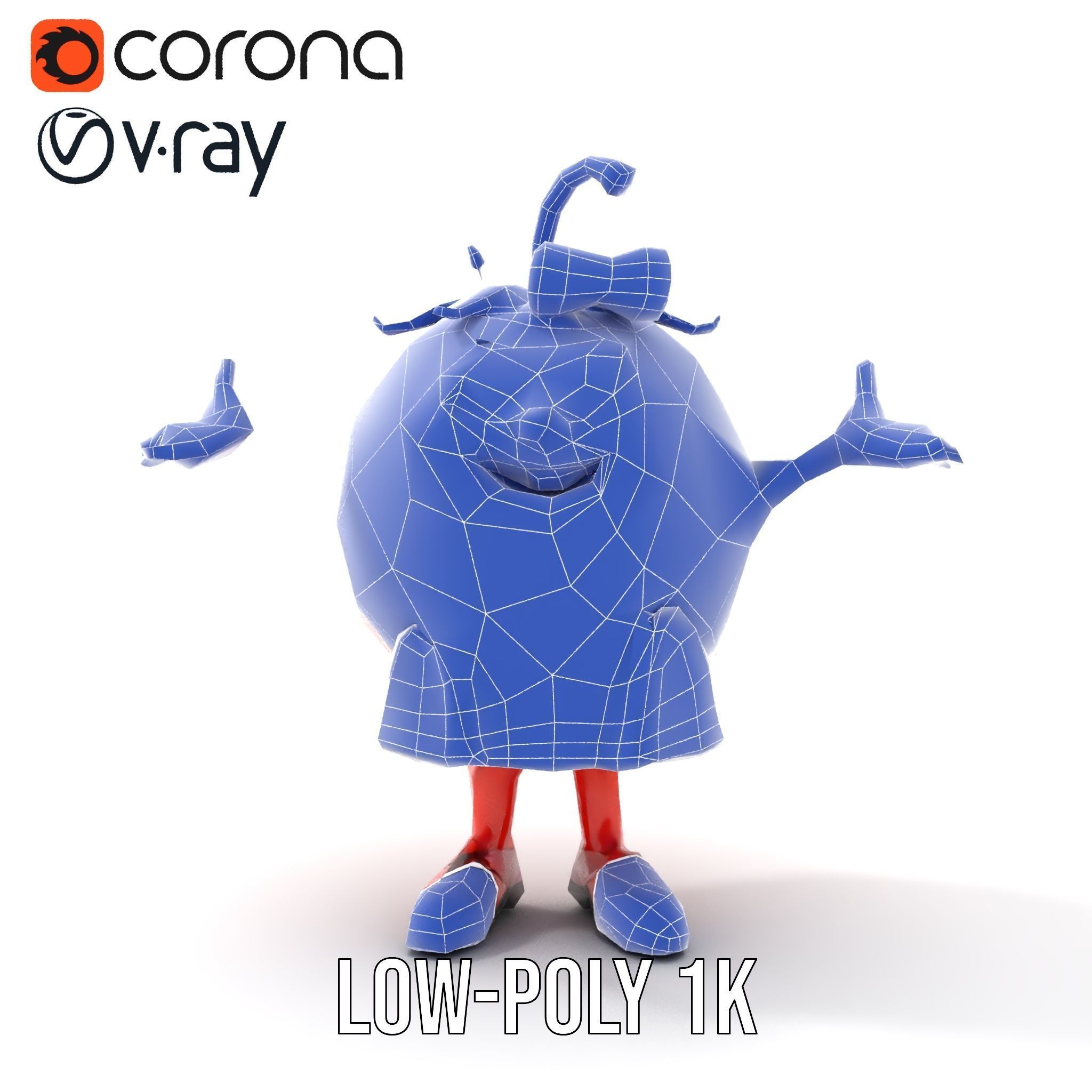 Cheerful Tomato Character Rigged and Animated Low-poly 3D model_8