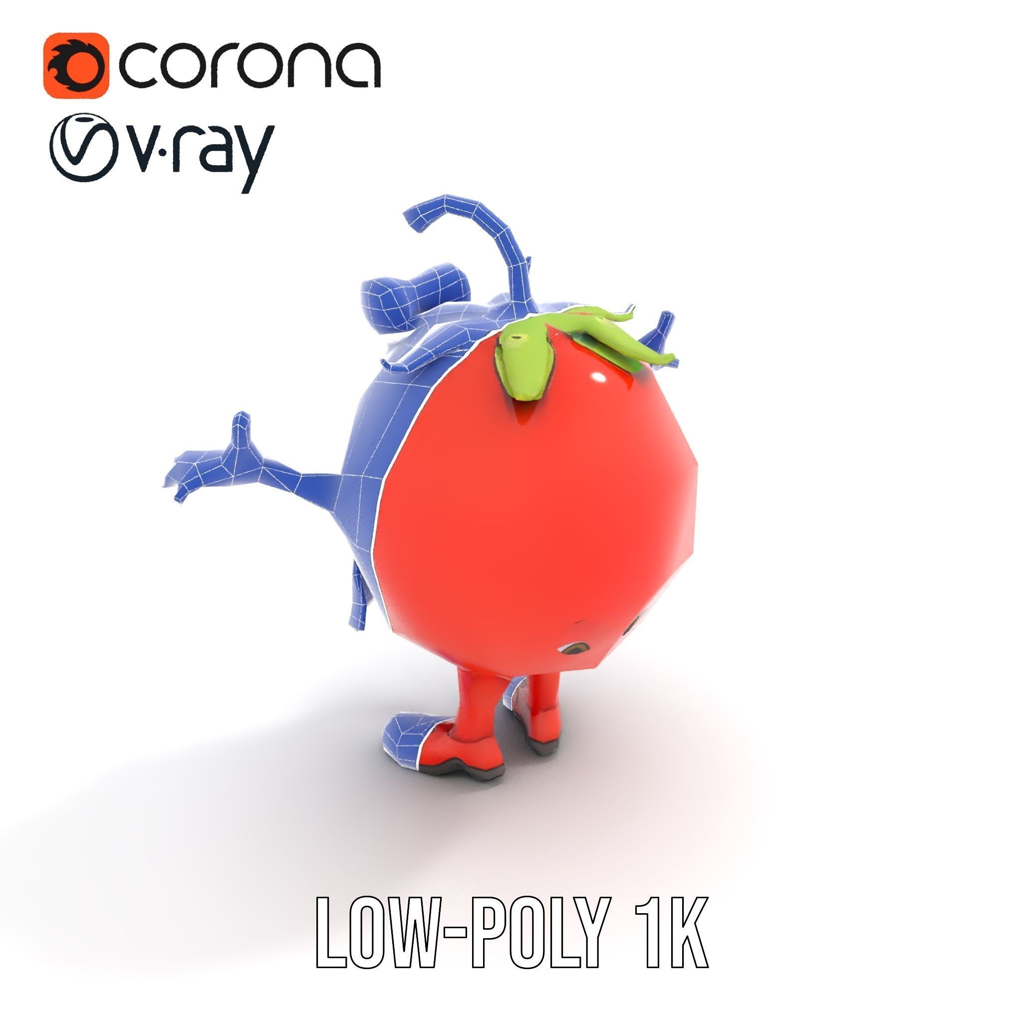 Cheerful Tomato Character Rigged and Animated Low-poly 3D model_21