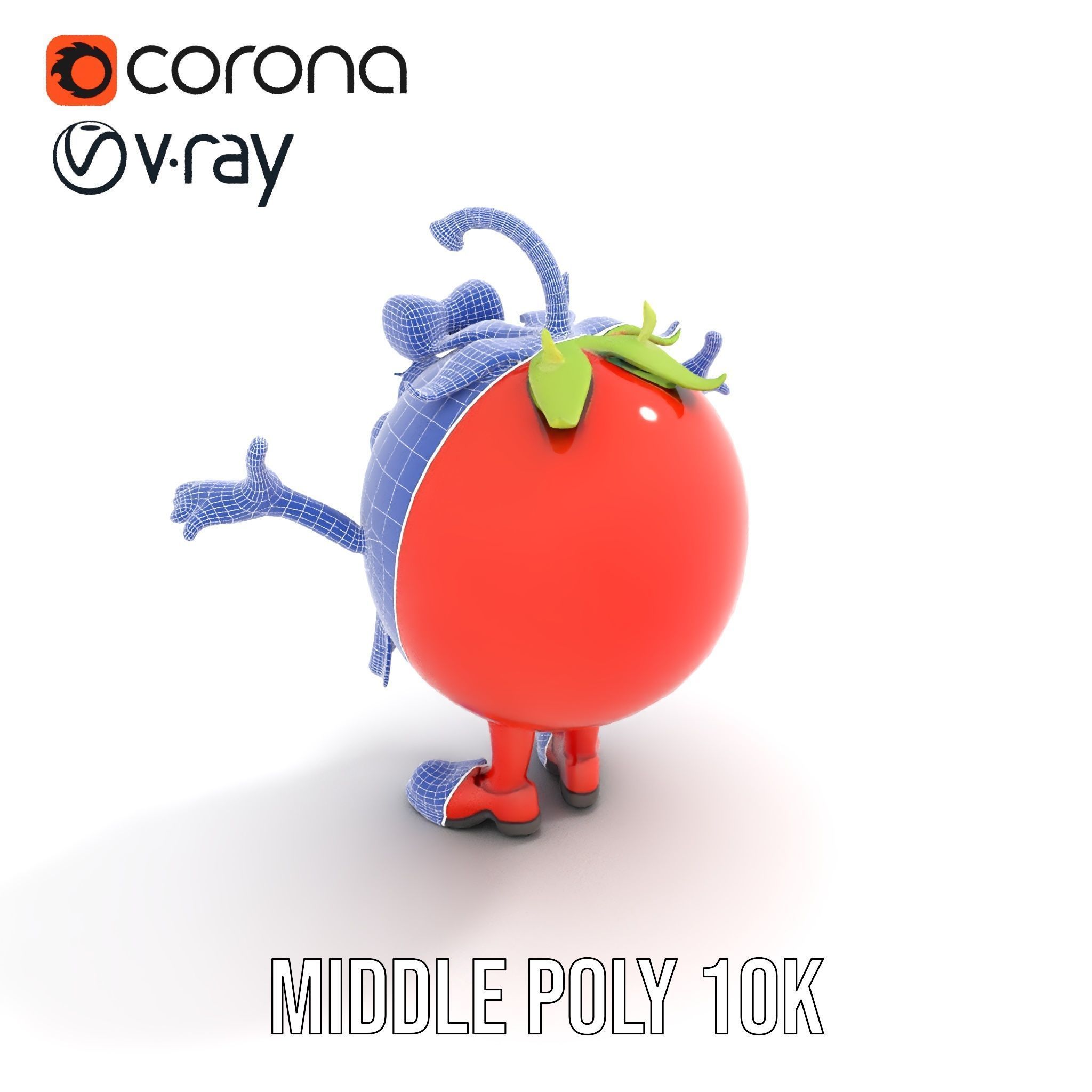 Cheerful Tomato Character Rigged and Animated Low-poly 3D model_29