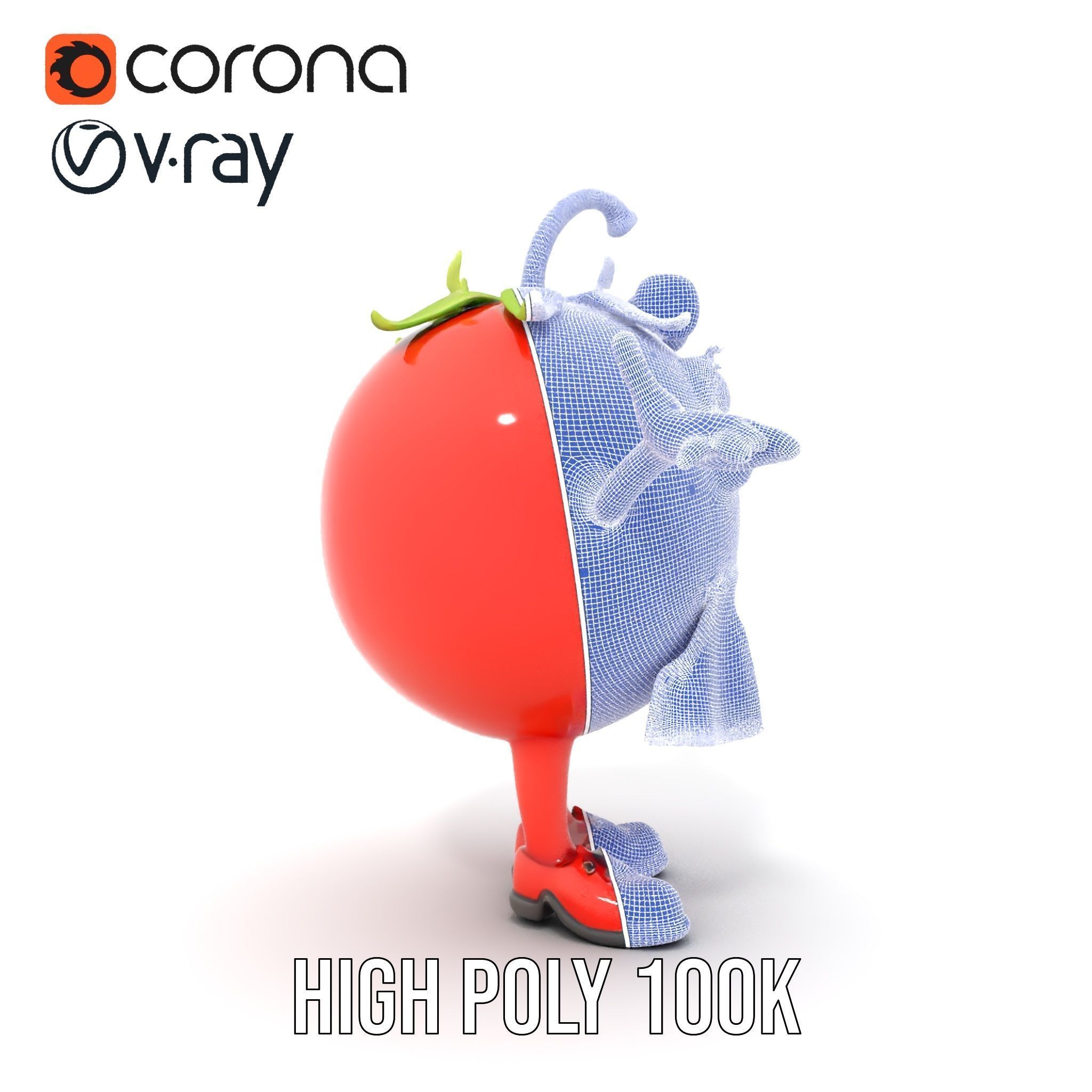 Cheerful Tomato Character Rigged and Animated Low-poly 3D model_36