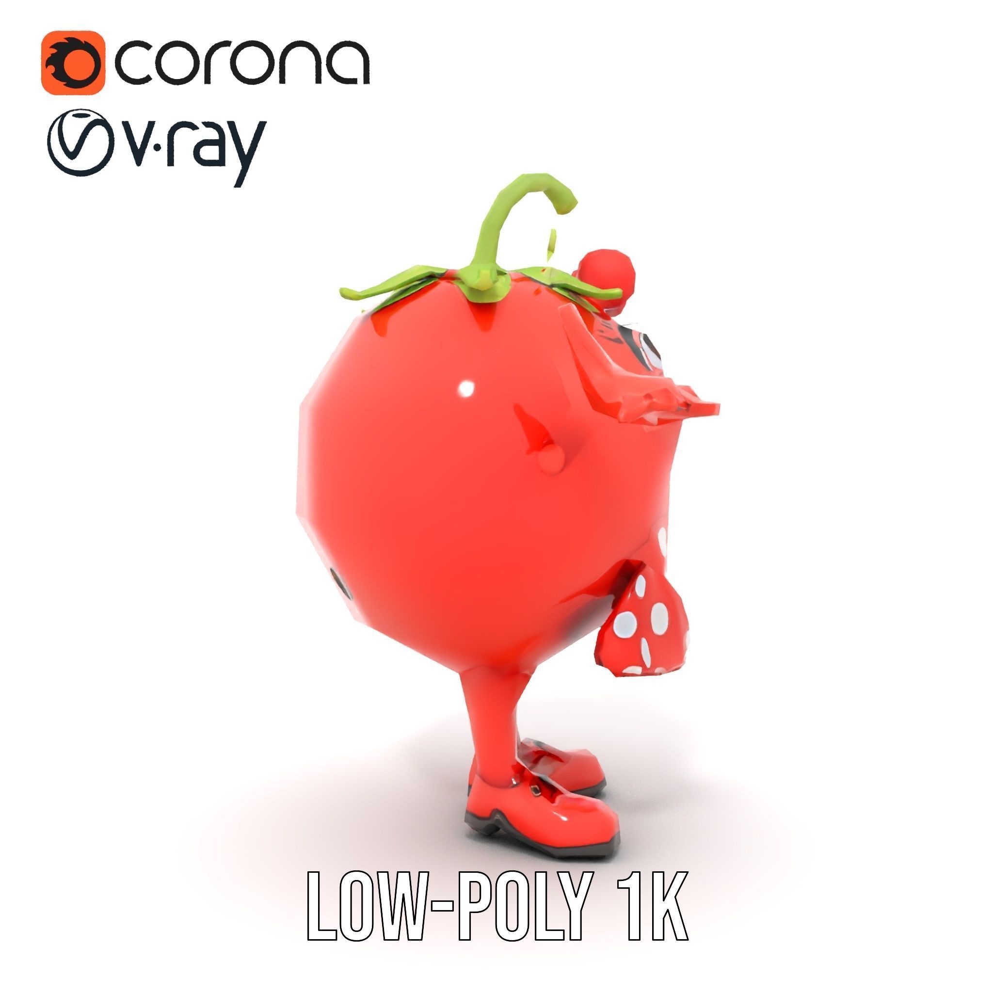 Cheerful Tomato Character Rigged and Animated Low-poly 3D model_30