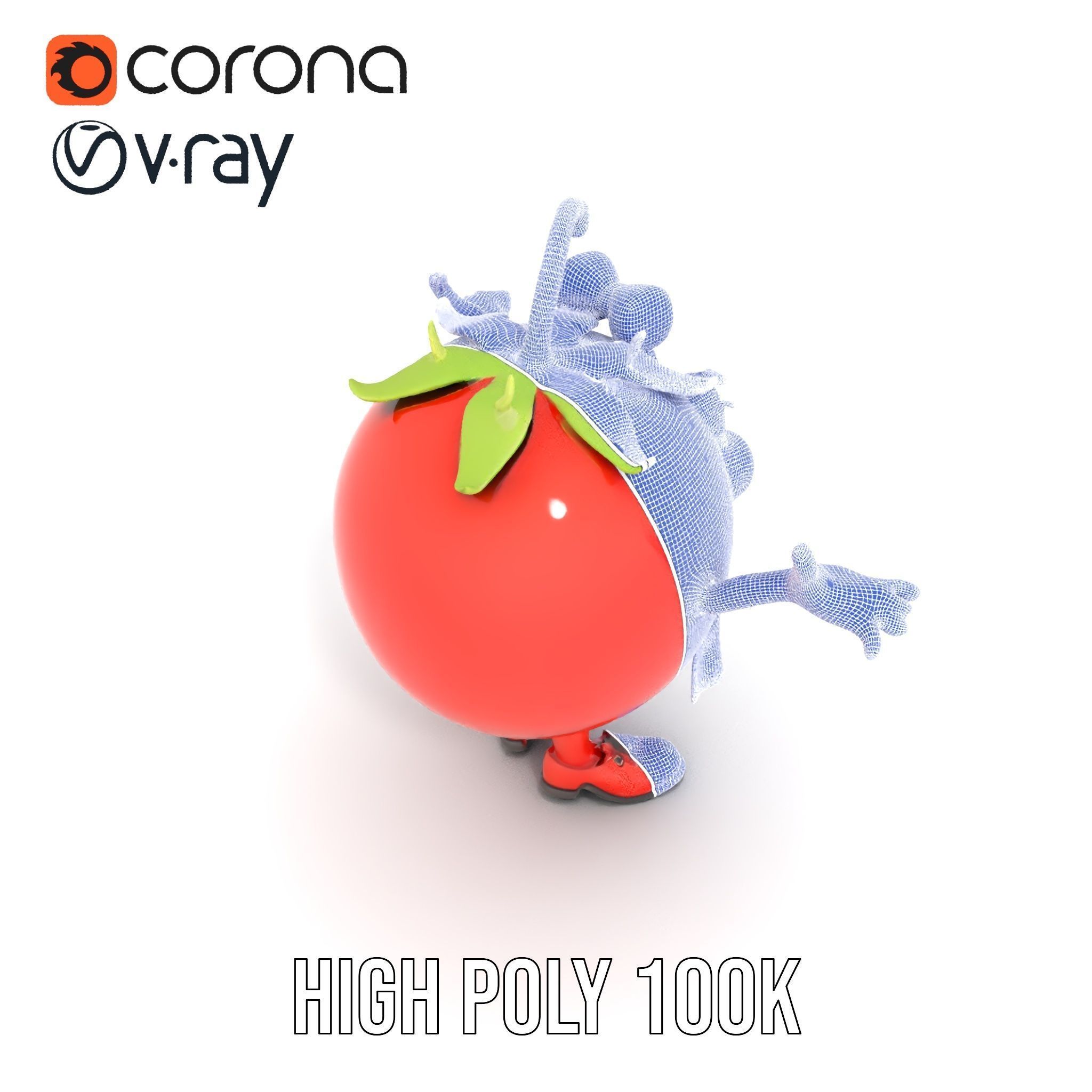 Cheerful Tomato Character Rigged and Animated Low-poly 3D model_19