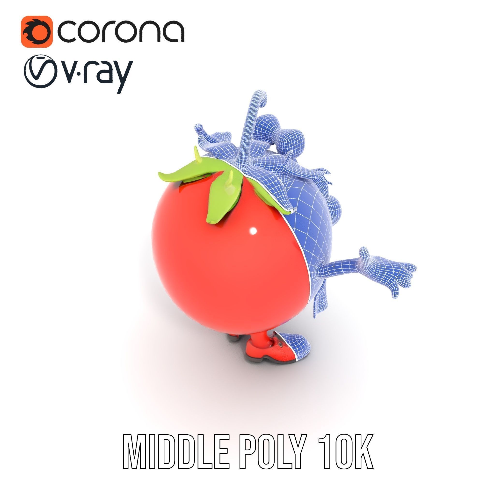 Cheerful Tomato Character Rigged and Animated Low-poly 3D model_20