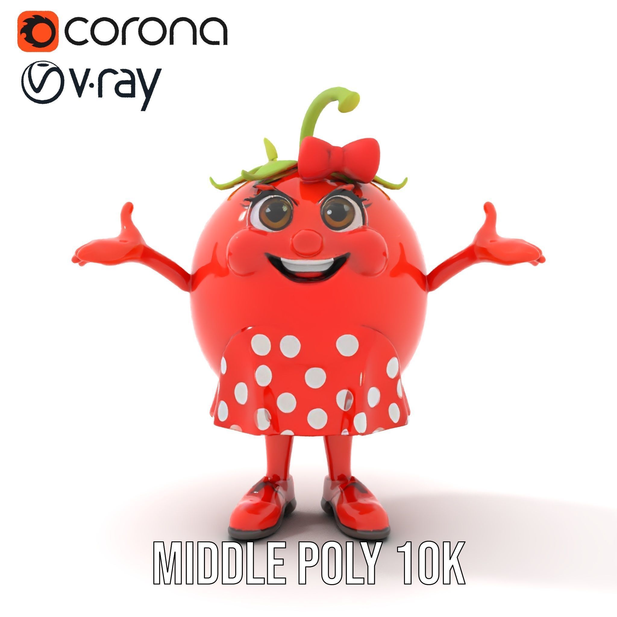 Cheerful Tomato Character Rigged and Animated Low-poly 3D model_34