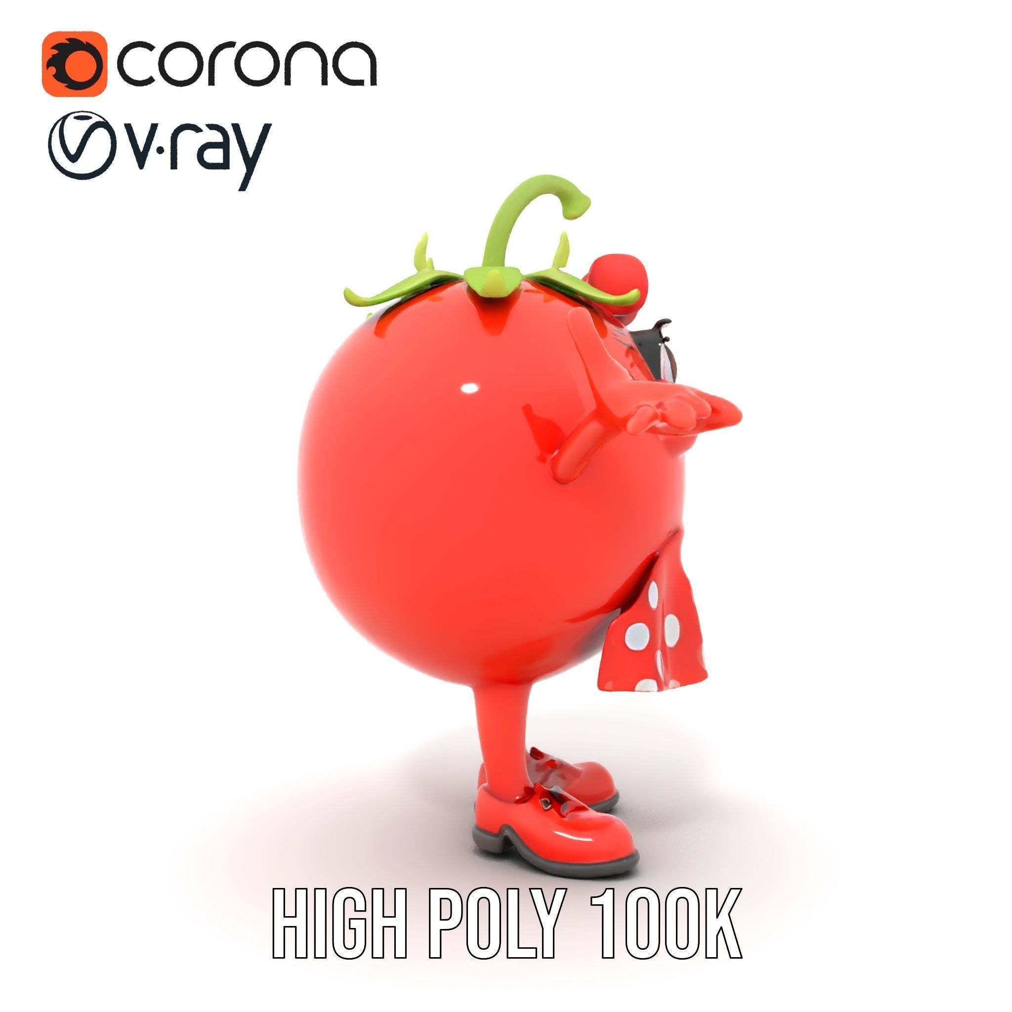 Cheerful Tomato Character Rigged and Animated Low-poly 3D model_33