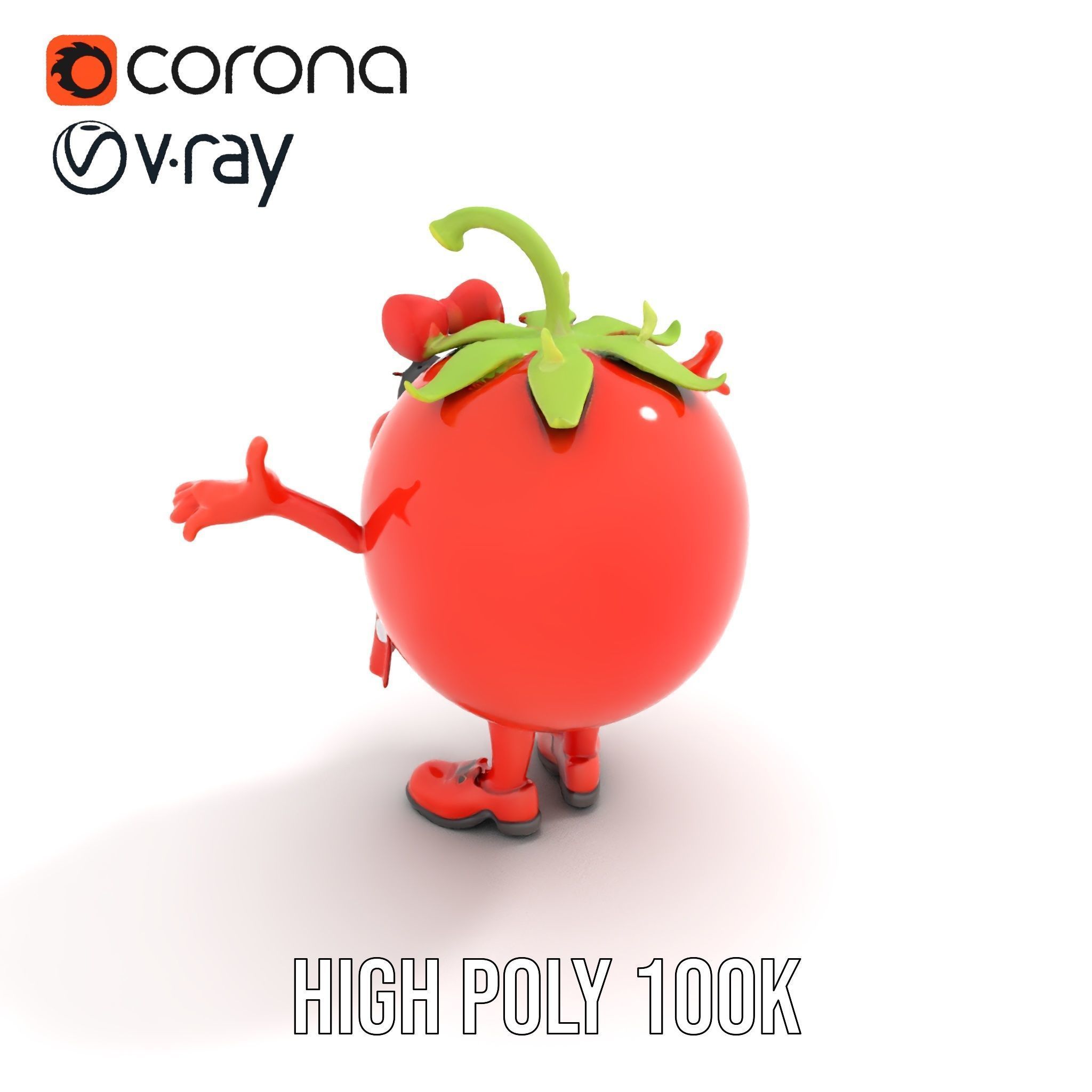 Cheerful Tomato Character Rigged and Animated Low-poly 3D model_28