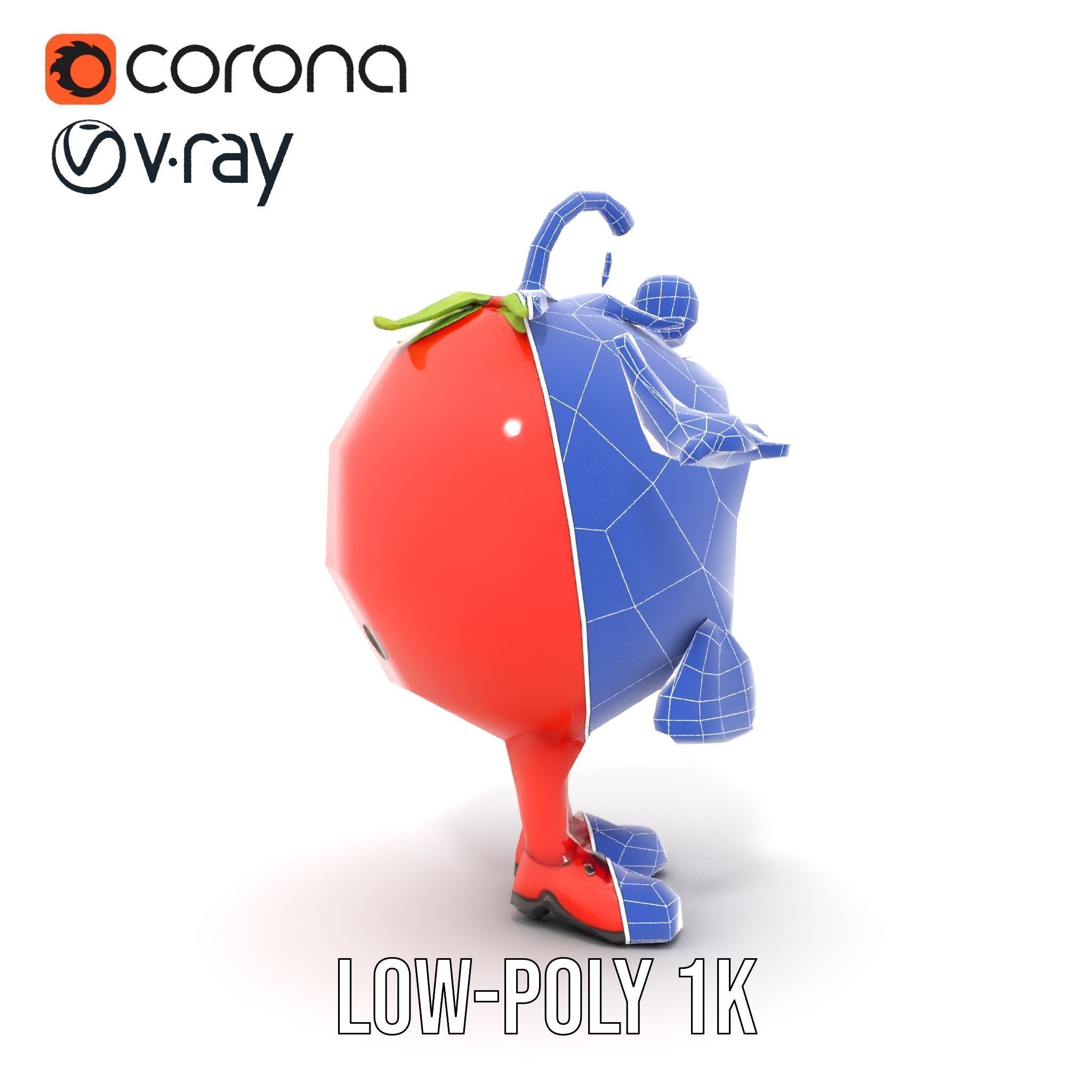 Cheerful Tomato Character Rigged and Animated Low-poly 3D model_16