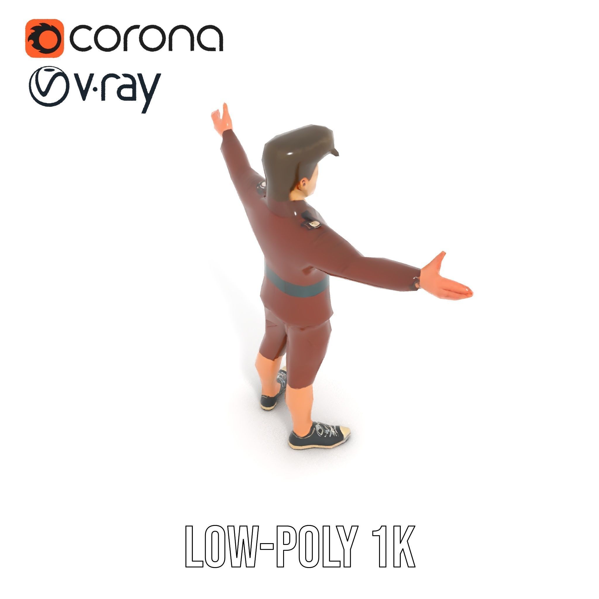 Animated D Character Model in Brown Uniform  Rigged and Animated Low-poly 3D model_13