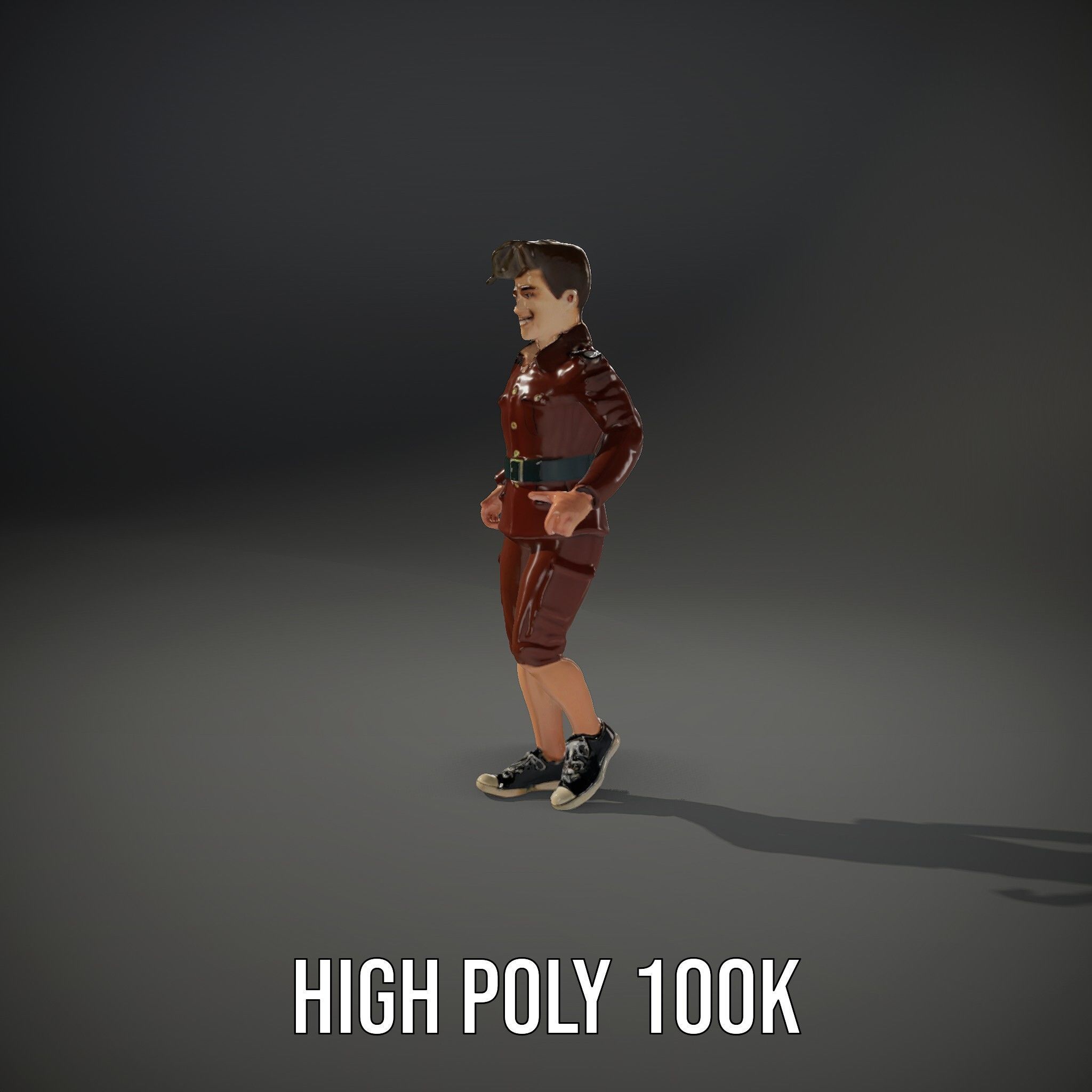 Animated D Character Model in Brown Uniform  Rigged and Animated Low-poly 3D model_14