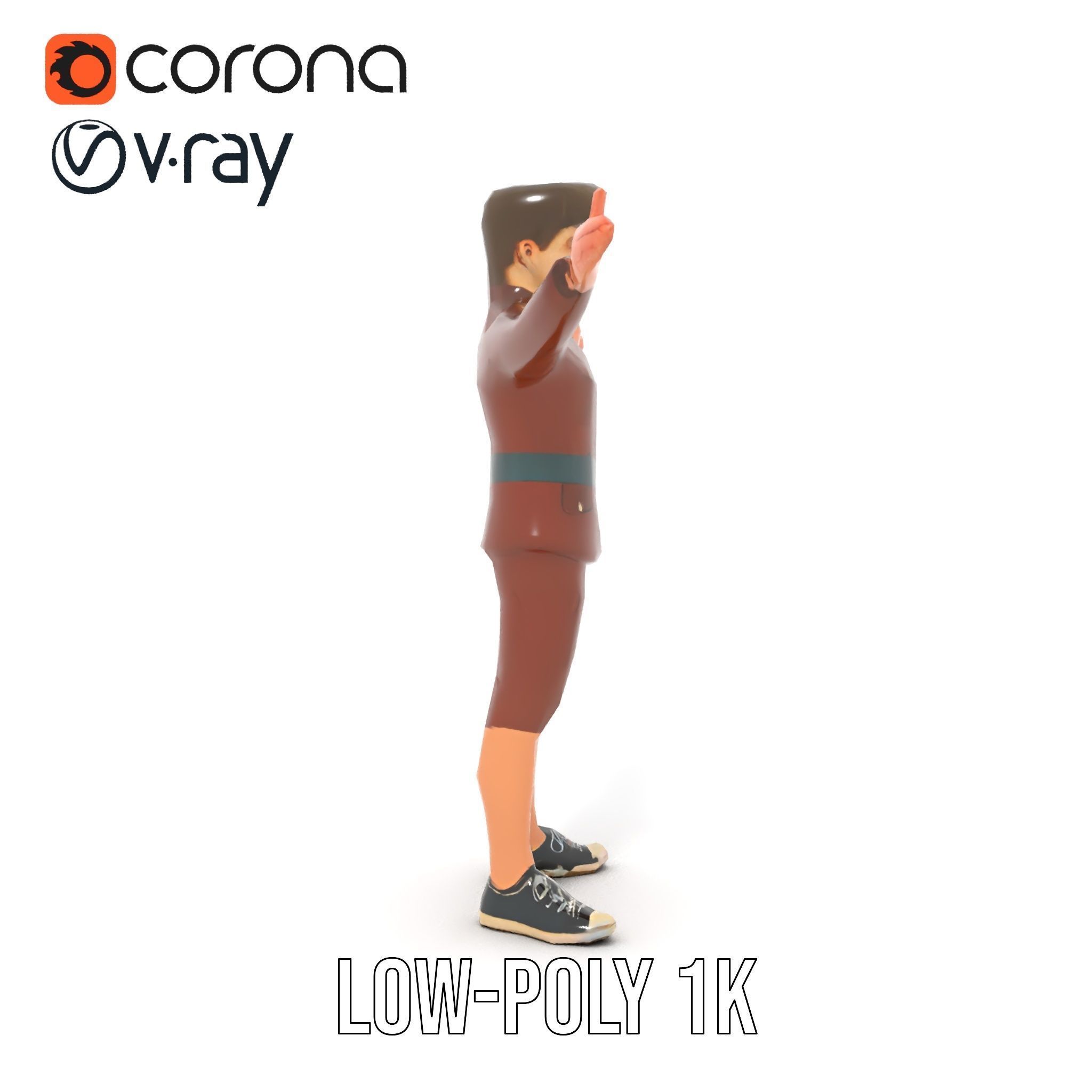 Animated D Character Model in Brown Uniform  Rigged and Animated Low-poly 3D model_22