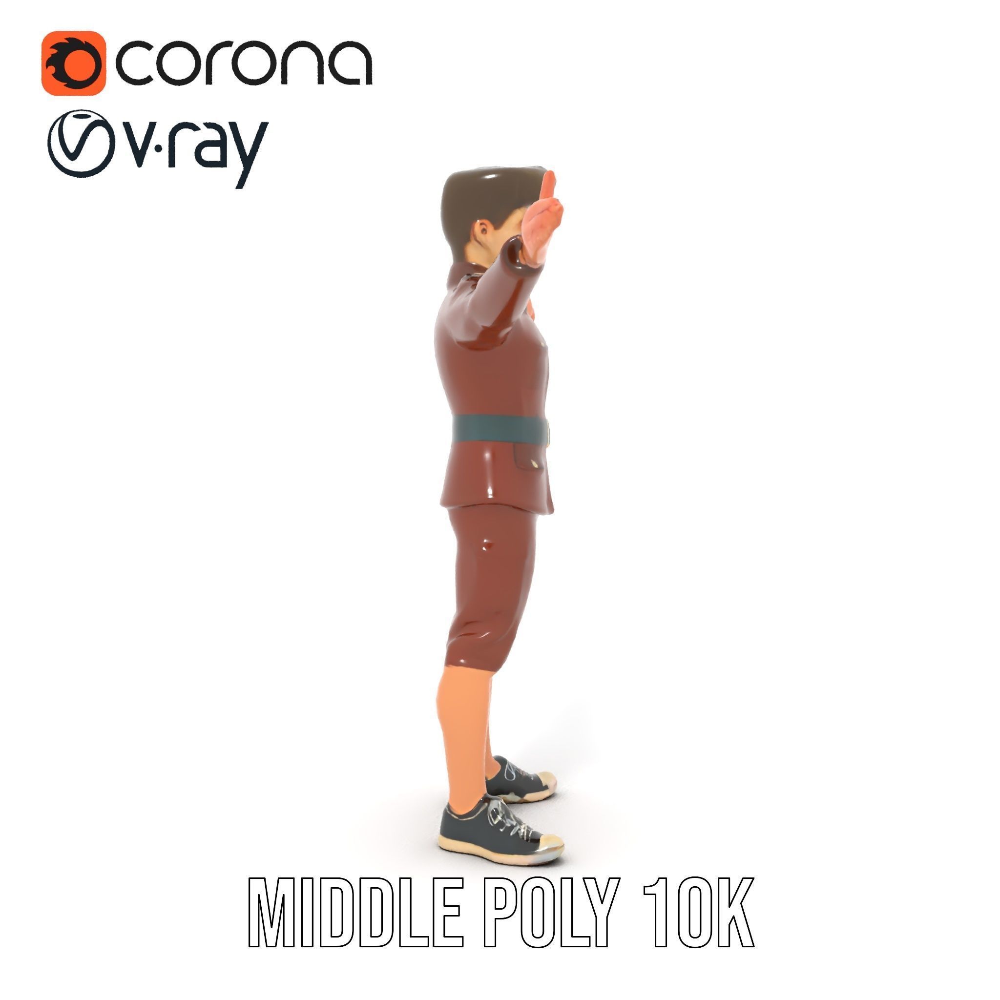 Animated D Character Model in Brown Uniform  Rigged and Animated Low-poly 3D model_30