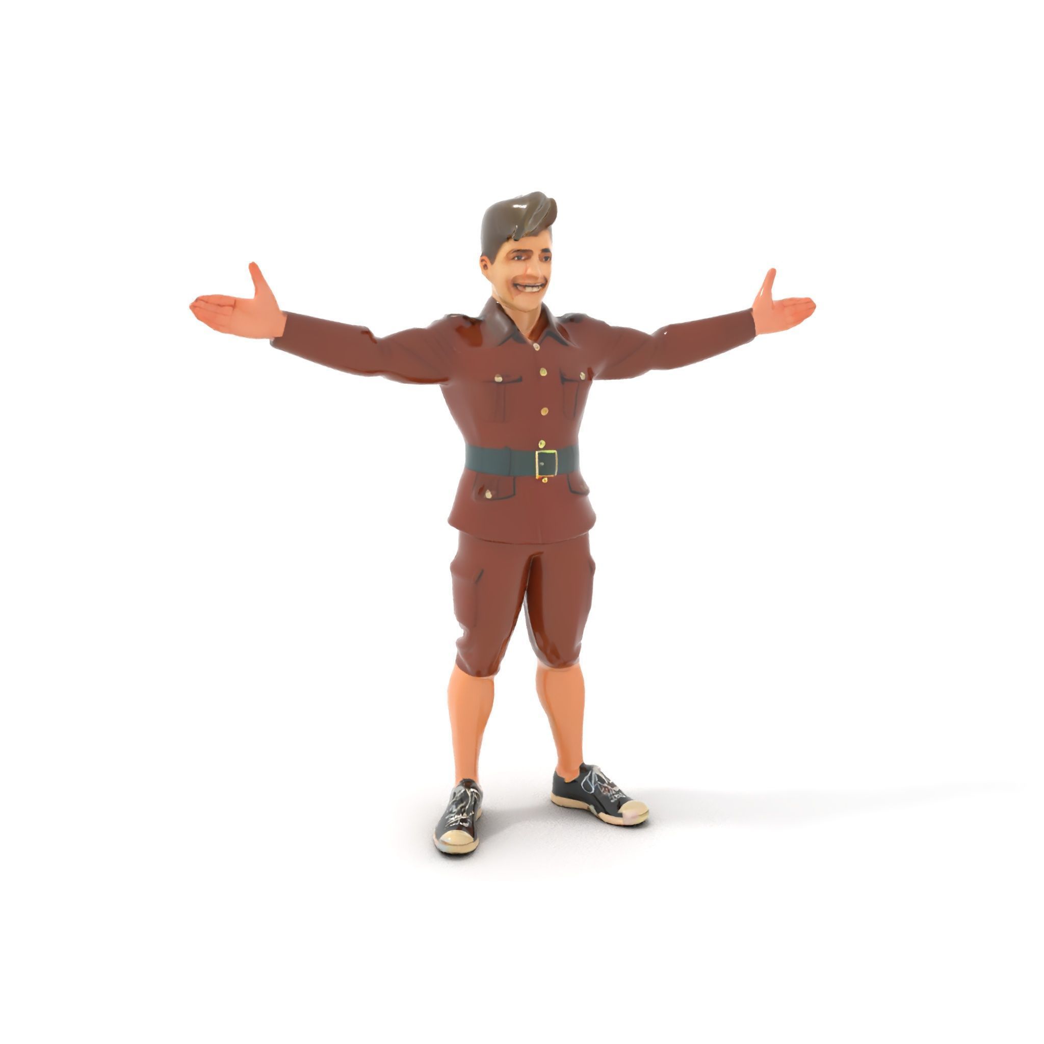Animated D Character Model in Brown Uniform  Rigged and Animated Low-poly 3D model_10