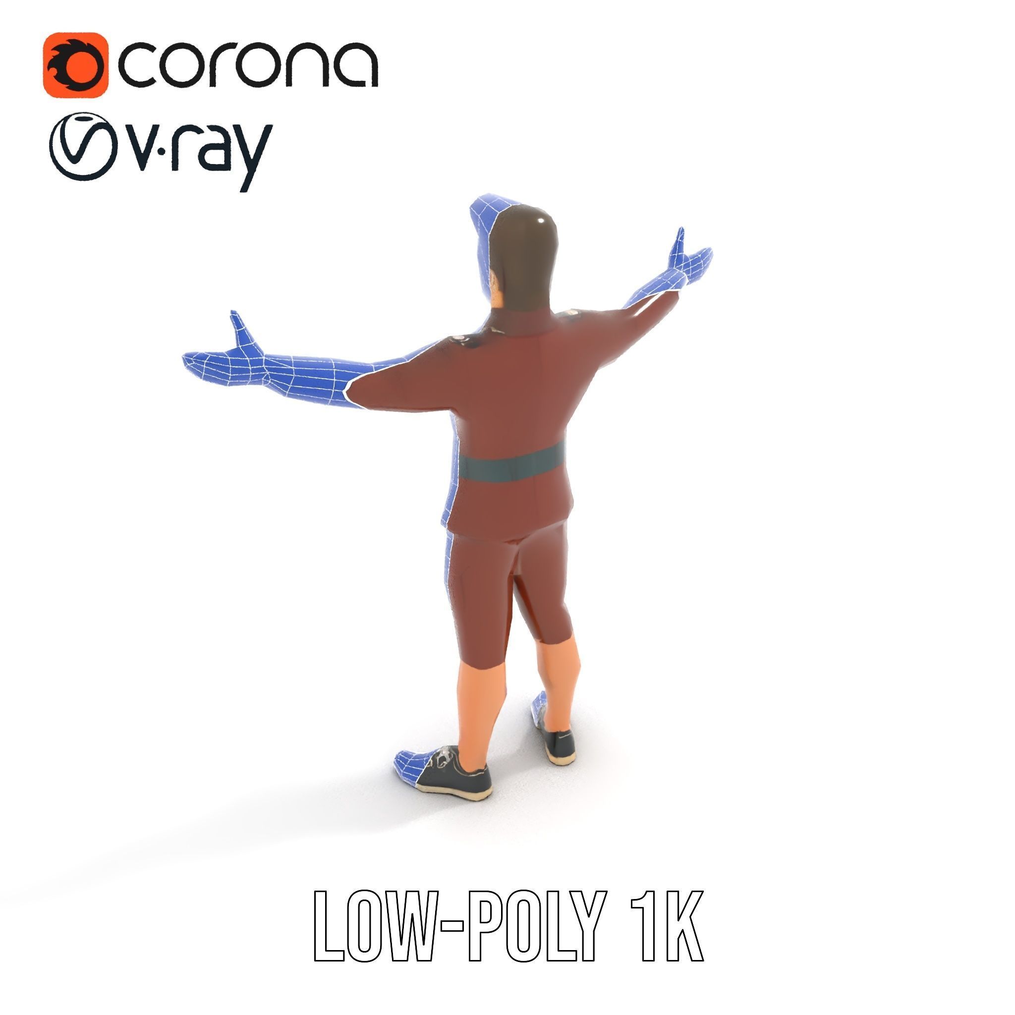 Animated D Character Model in Brown Uniform  Rigged and Animated Low-poly 3D model_28