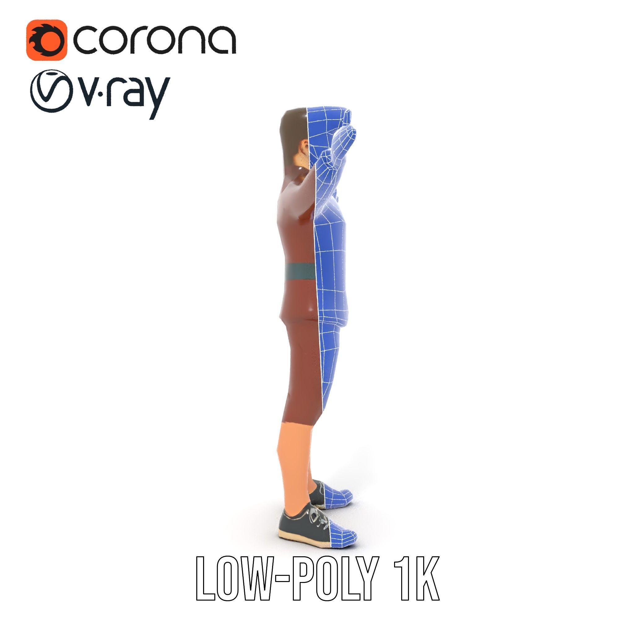 Animated D Character Model in Brown Uniform  Rigged and Animated Low-poly 3D model_31