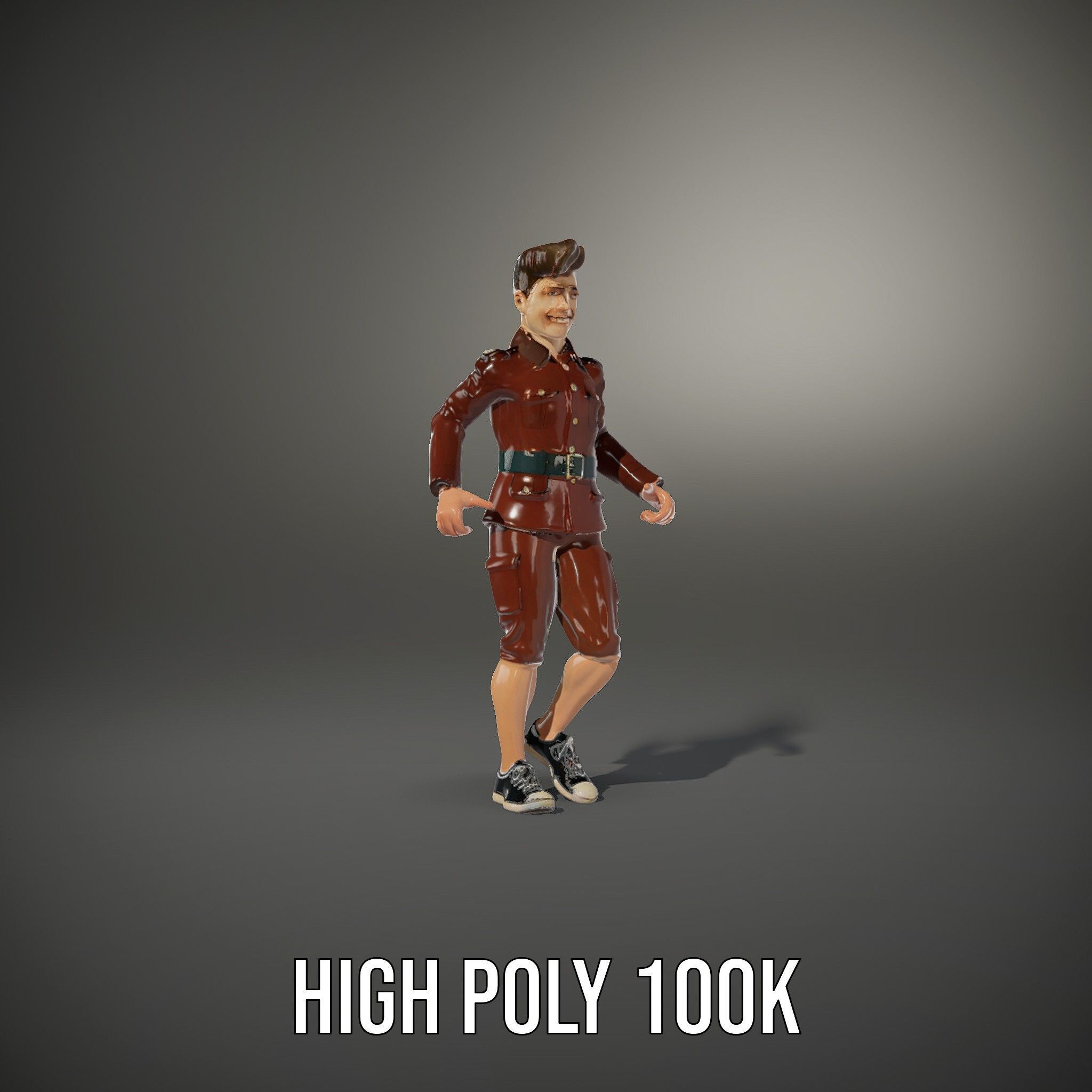 Animated D Character Model in Brown Uniform  Rigged and Animated Low-poly 3D model_20