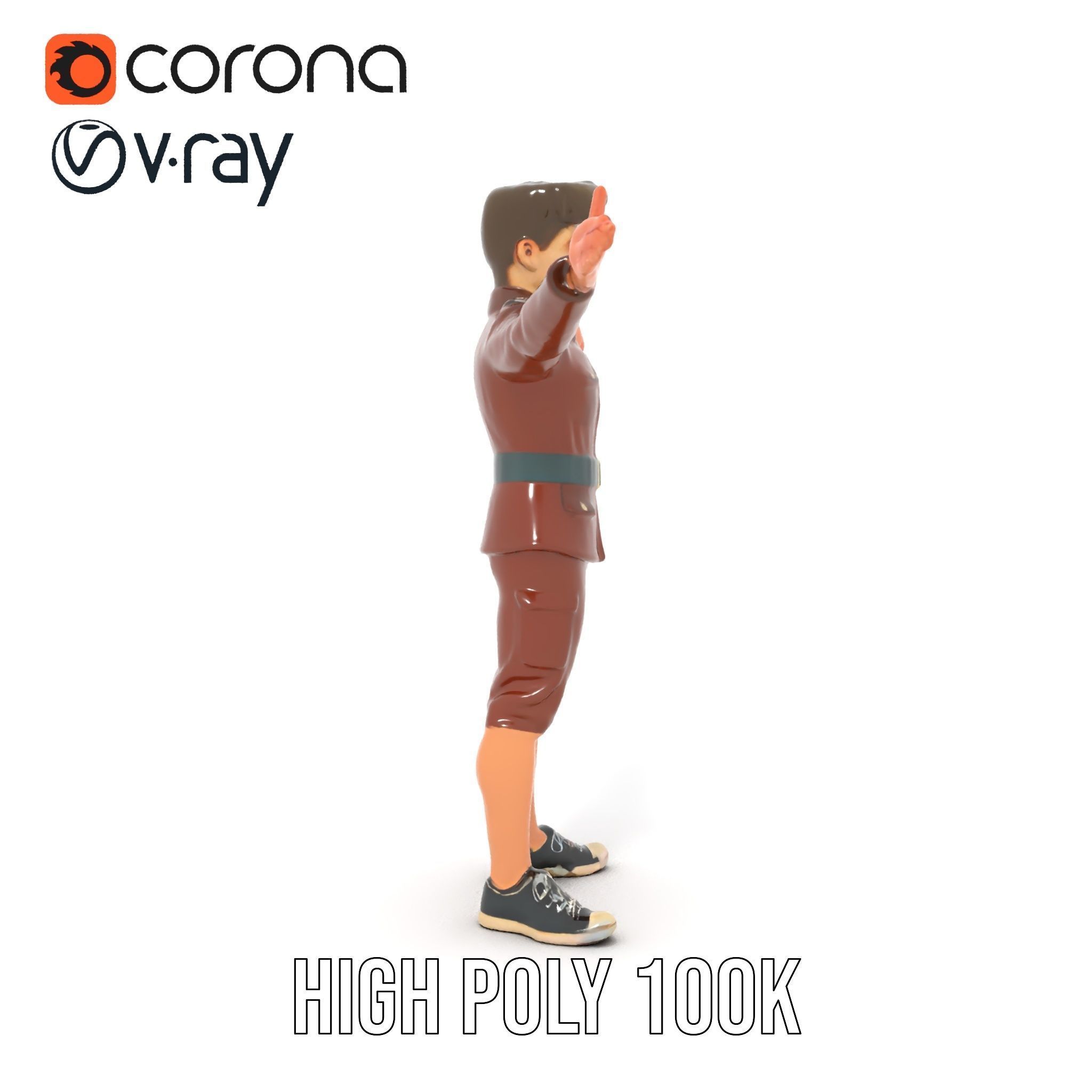 Animated D Character Model in Brown Uniform  Rigged and Animated Low-poly 3D model_26