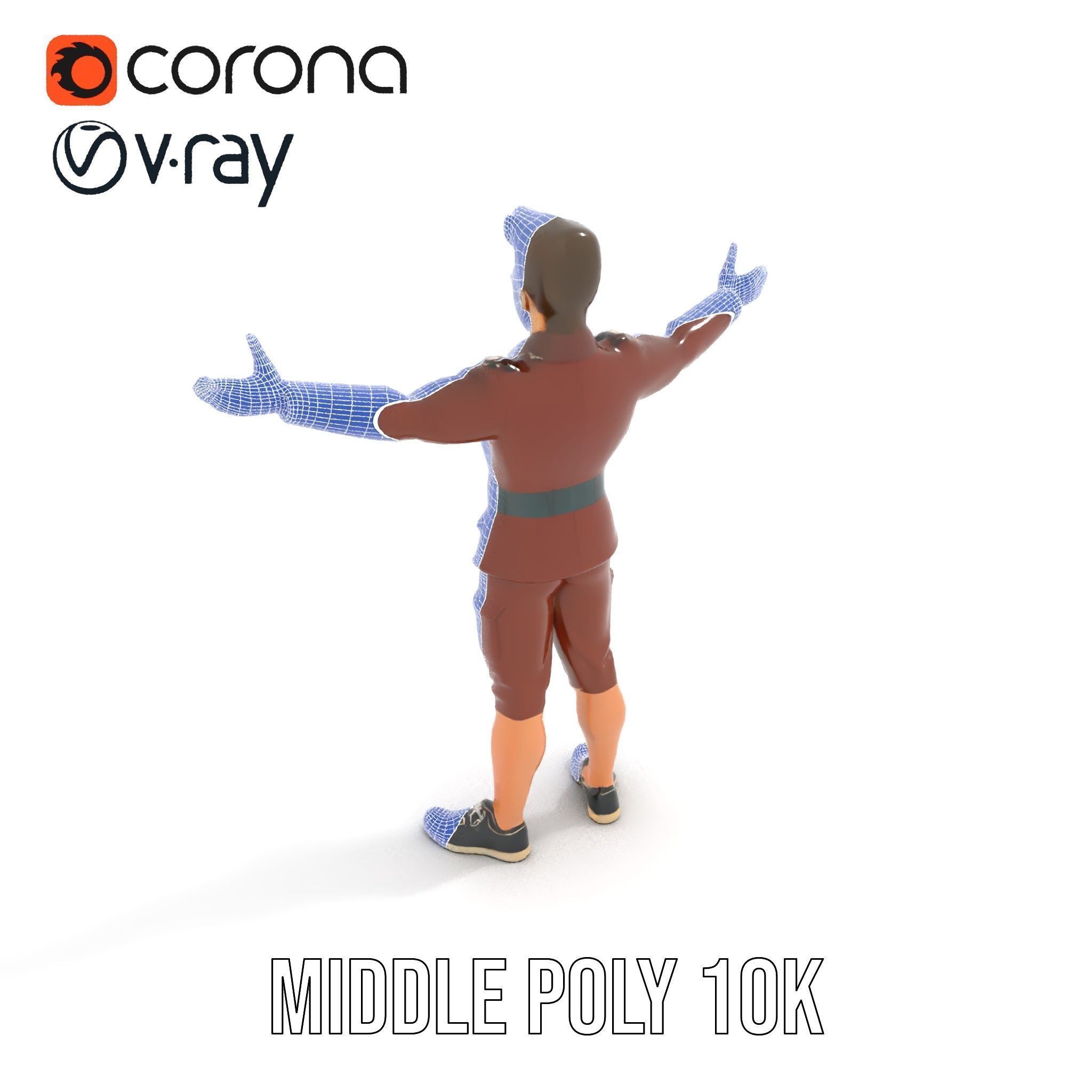 Animated D Character Model in Brown Uniform  Rigged and Animated Low-poly 3D model_12