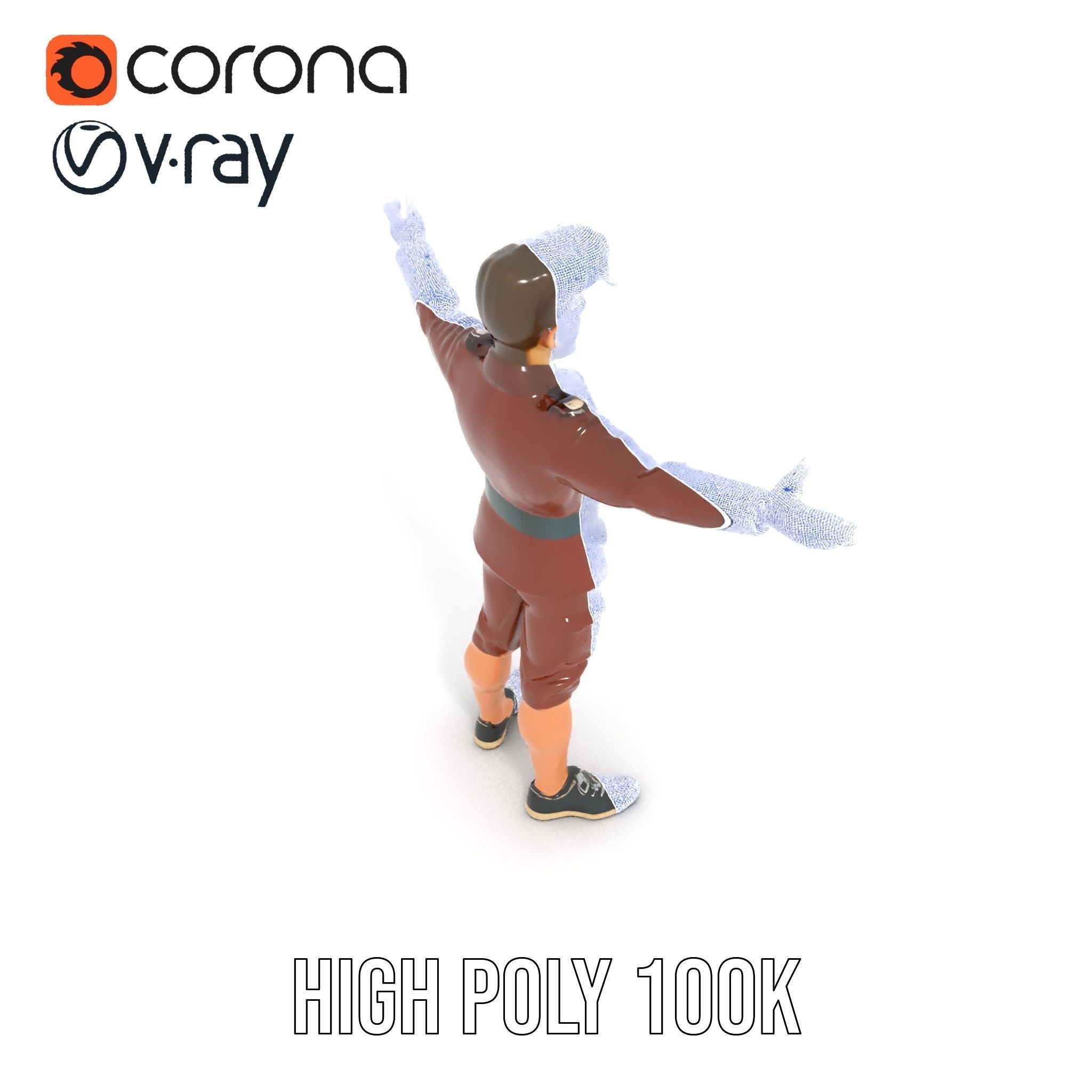 Animated D Character Model in Brown Uniform  Rigged and Animated Low-poly 3D model_36