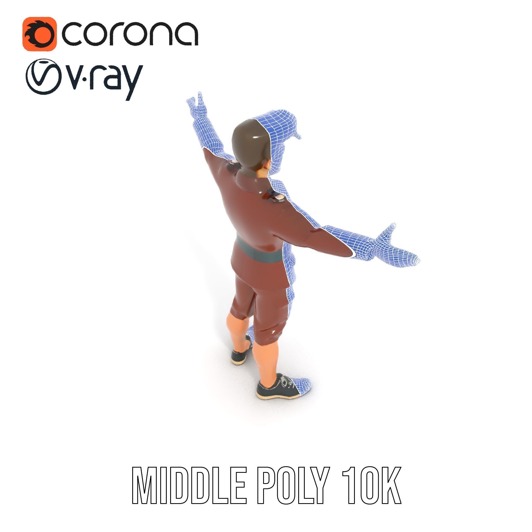 Animated D Character Model in Brown Uniform  Rigged and Animated Low-poly 3D model_18